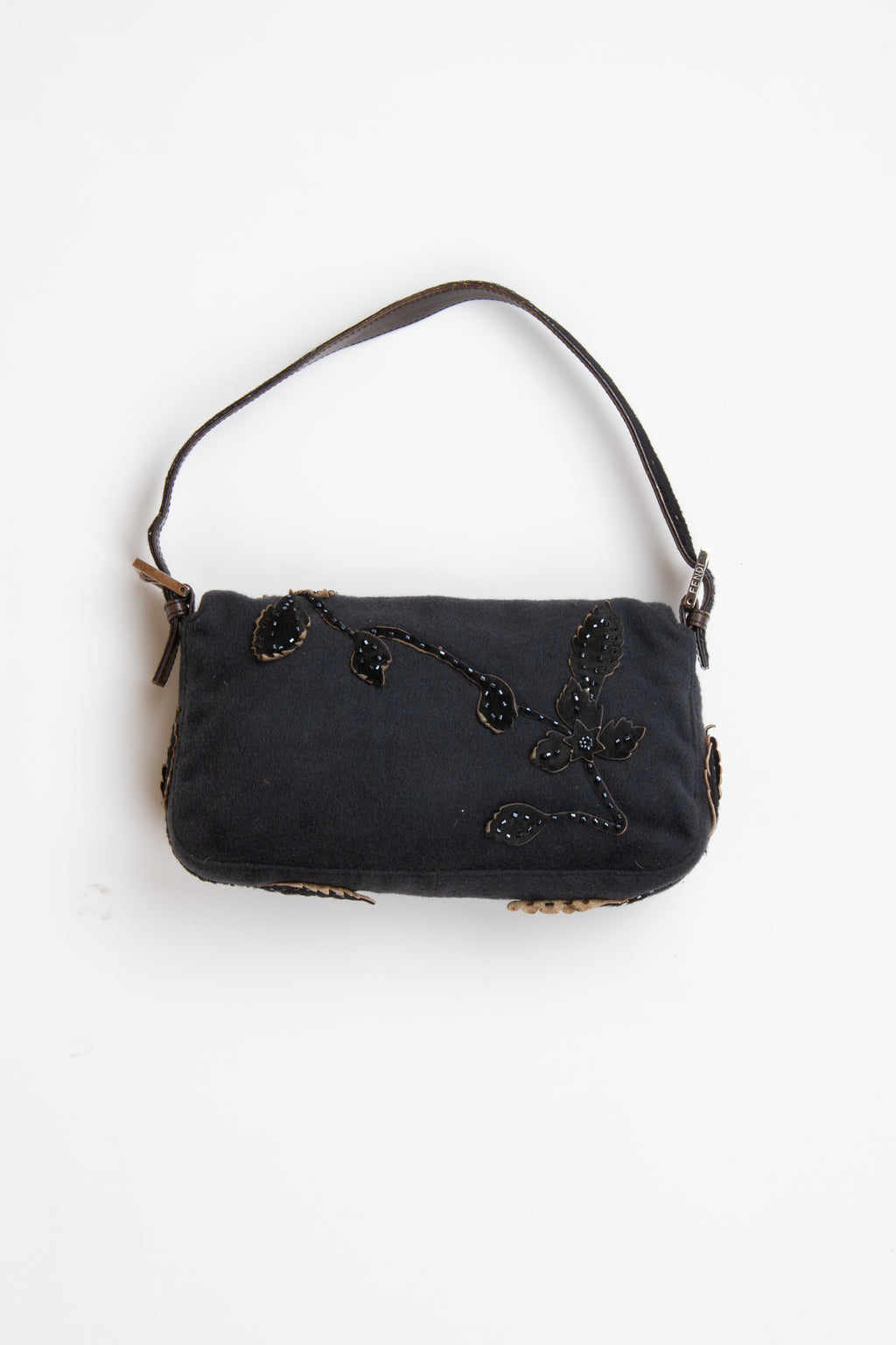 Fendi Floral Embroidered Wool Beaded Baguette | Vintage Designer Purse