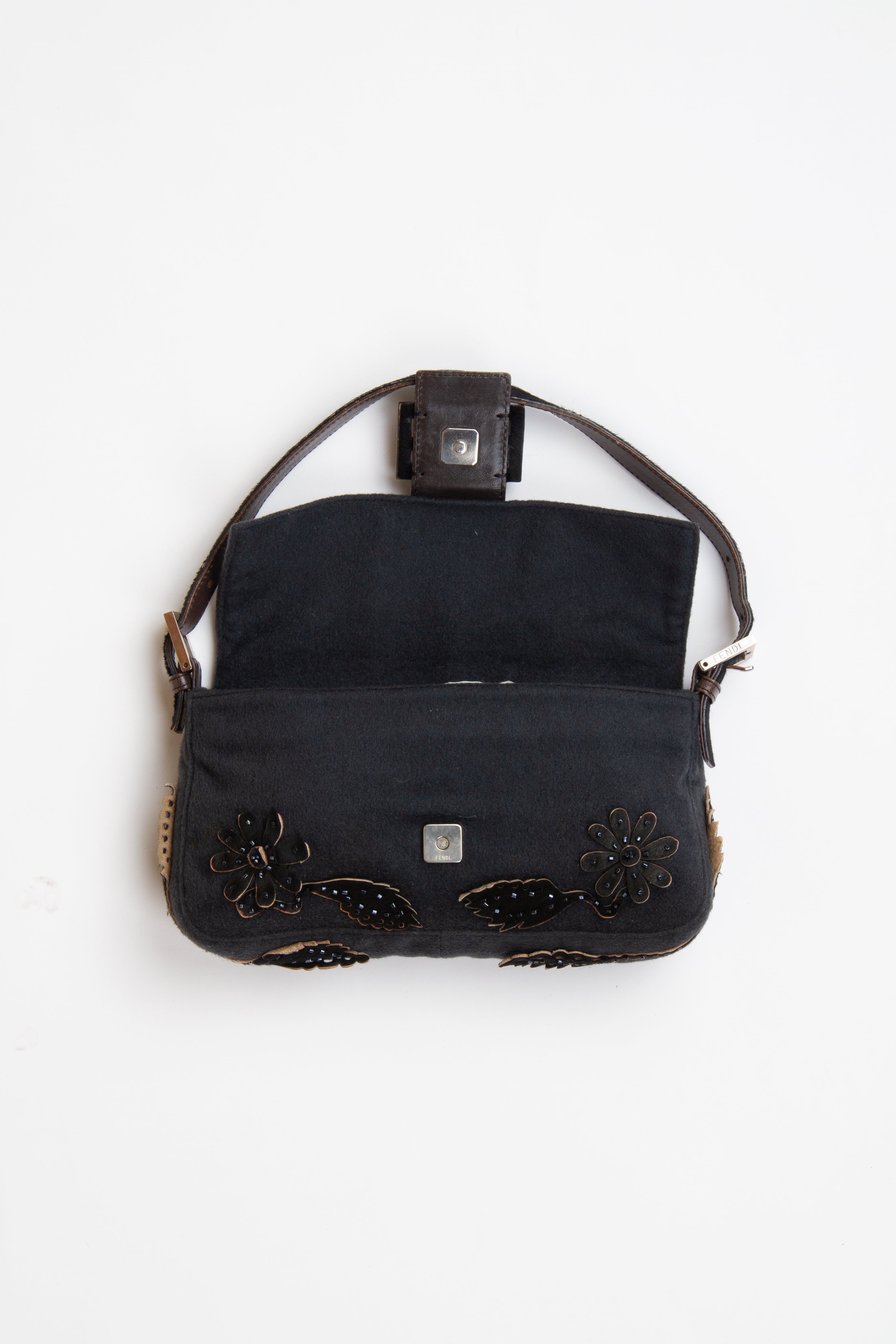 Fendi Floral Embroidered Wool Beaded Baguette | Vintage Designer Purse