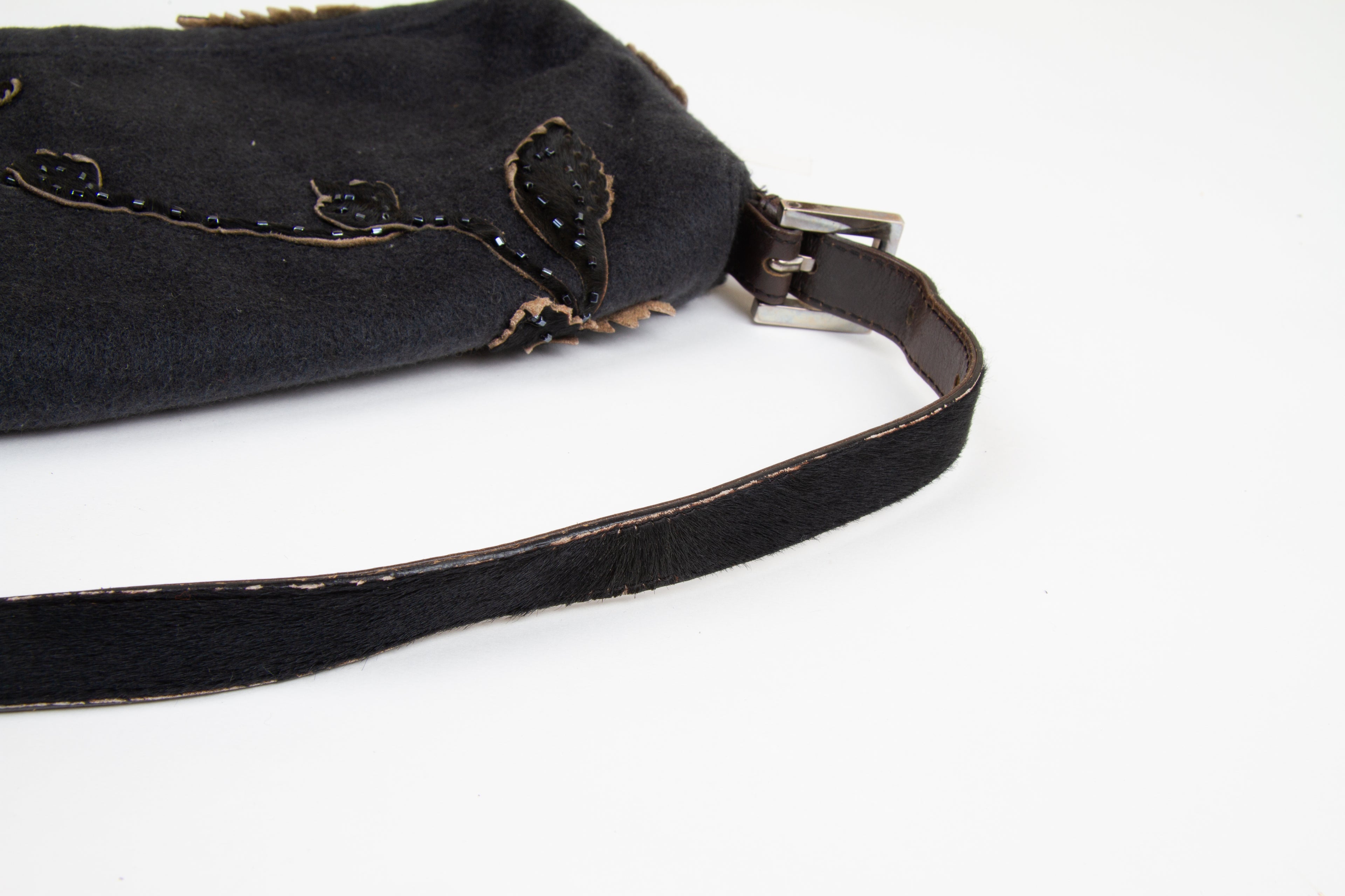 Fendi Floral Embroidered Wool Beaded Baguette | Vintage Designer Purse