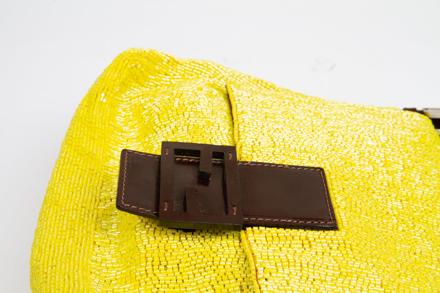 Fendi 2000s Yellow Beaded Mama Baguette | Vintage Designer Purse