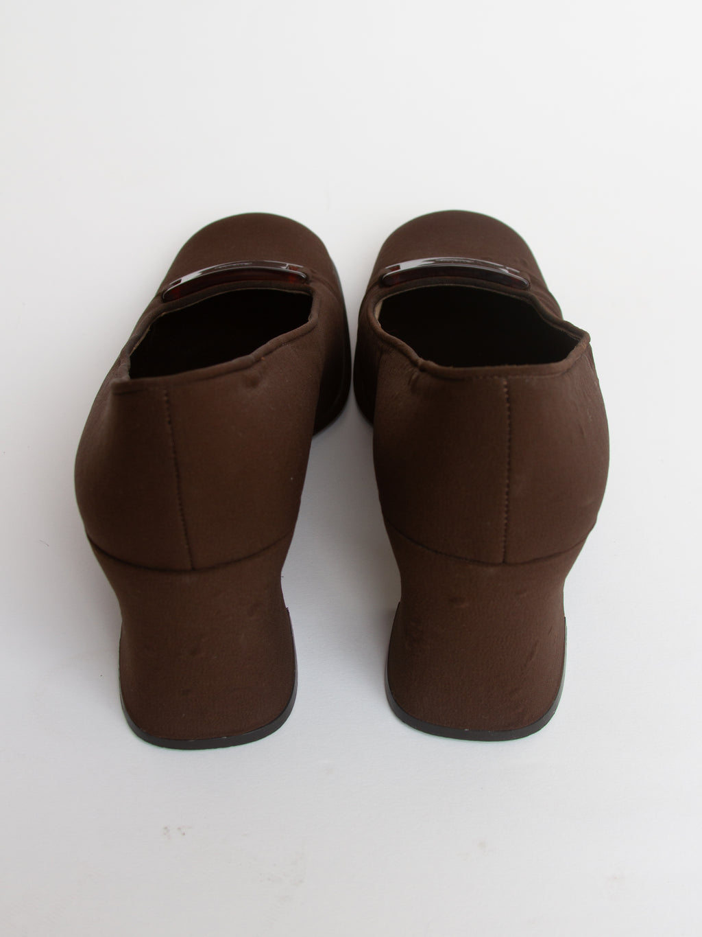 Vintage 90s Prada Size 38.5 Square Toe Brown Block Heels | Y2K Designer Shoes