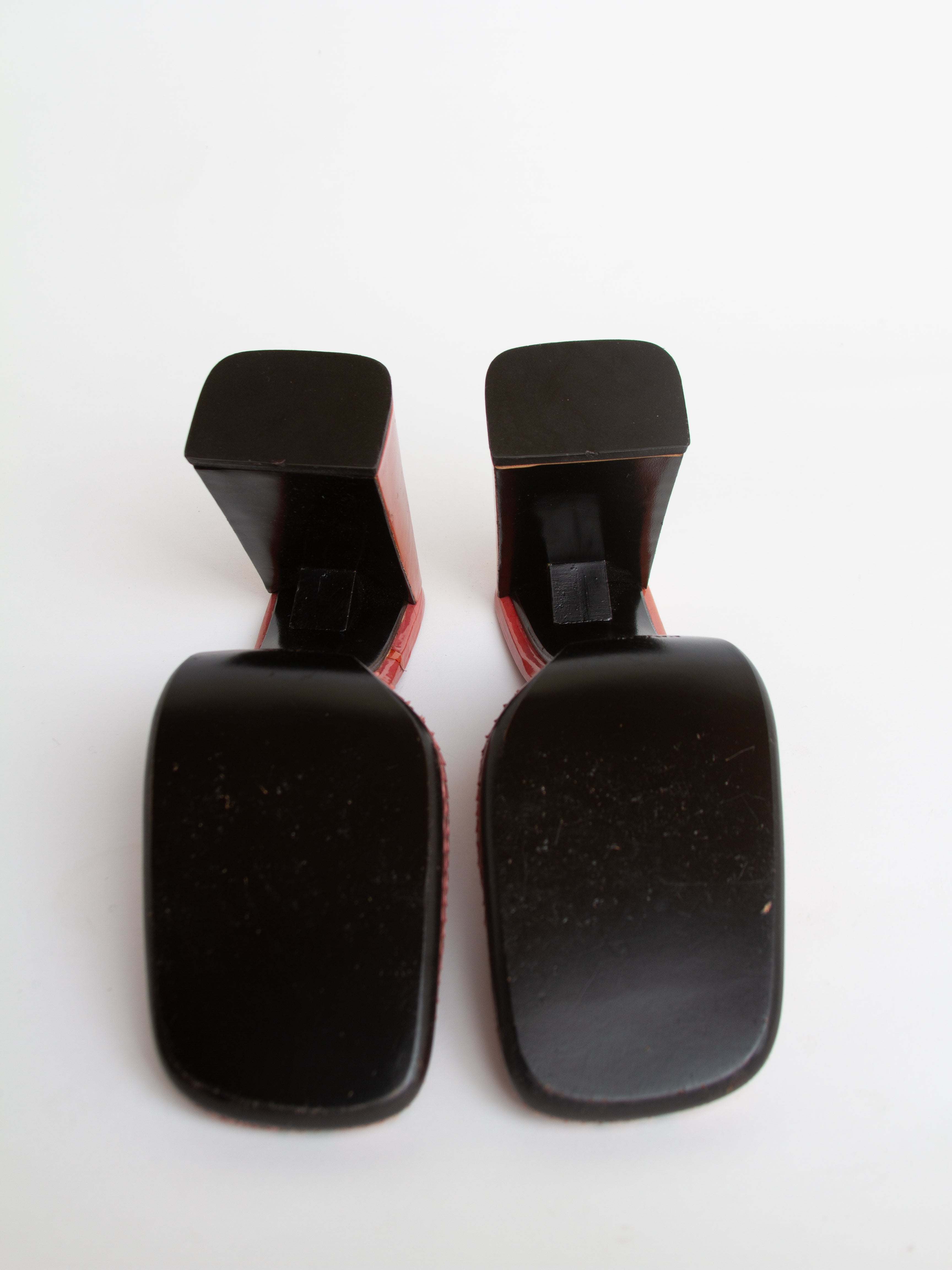 Vintage FW 1999 Prada Size 39 Square Toe Snakeskin Block Heels | Y2K Designer Shoes