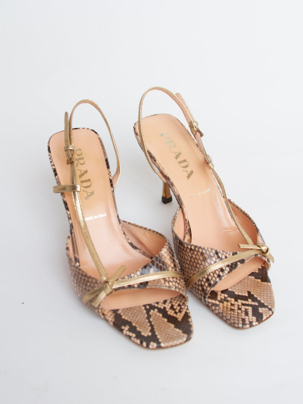Vintage 2000s Prada Size 39 Open Toe Snakeskin Heels | Y2K Designer Shoes