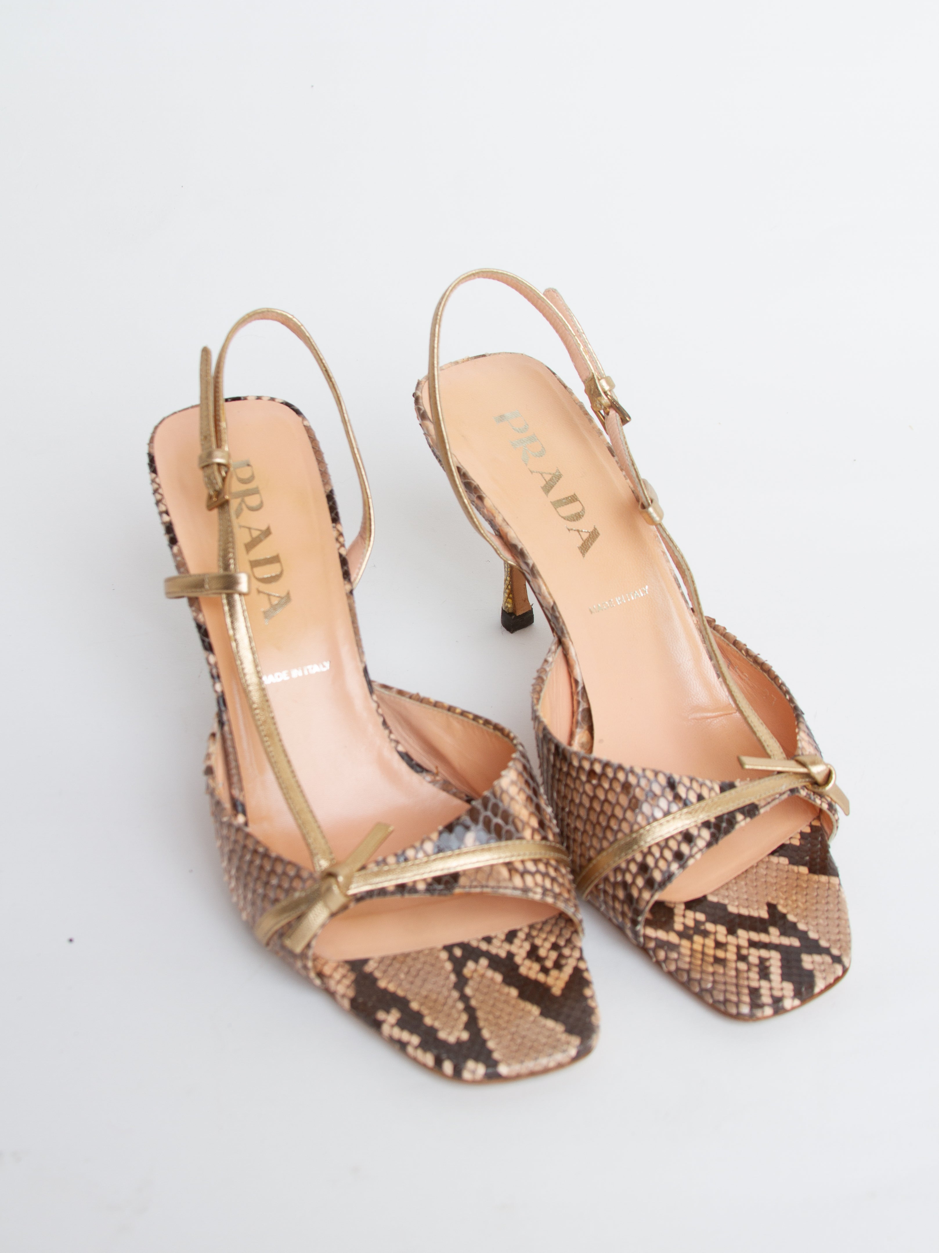 Vintage 2000s Prada Size 39 Open Toe Snakeskin Heels | Y2K Designer Shoes