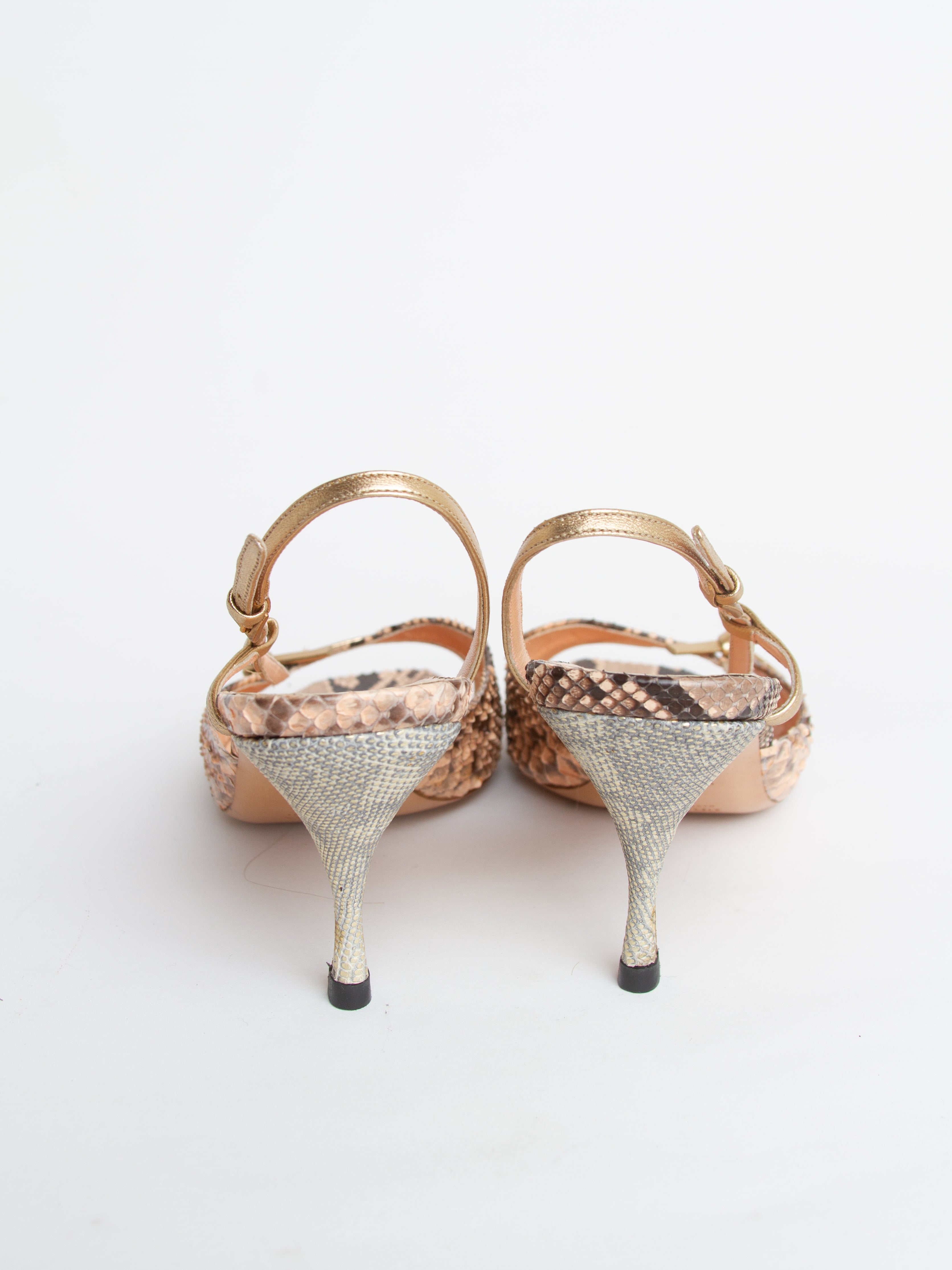 Vintage 2000s Prada Size 39 Open Toe Snakeskin Heels | Y2K Designer Shoes