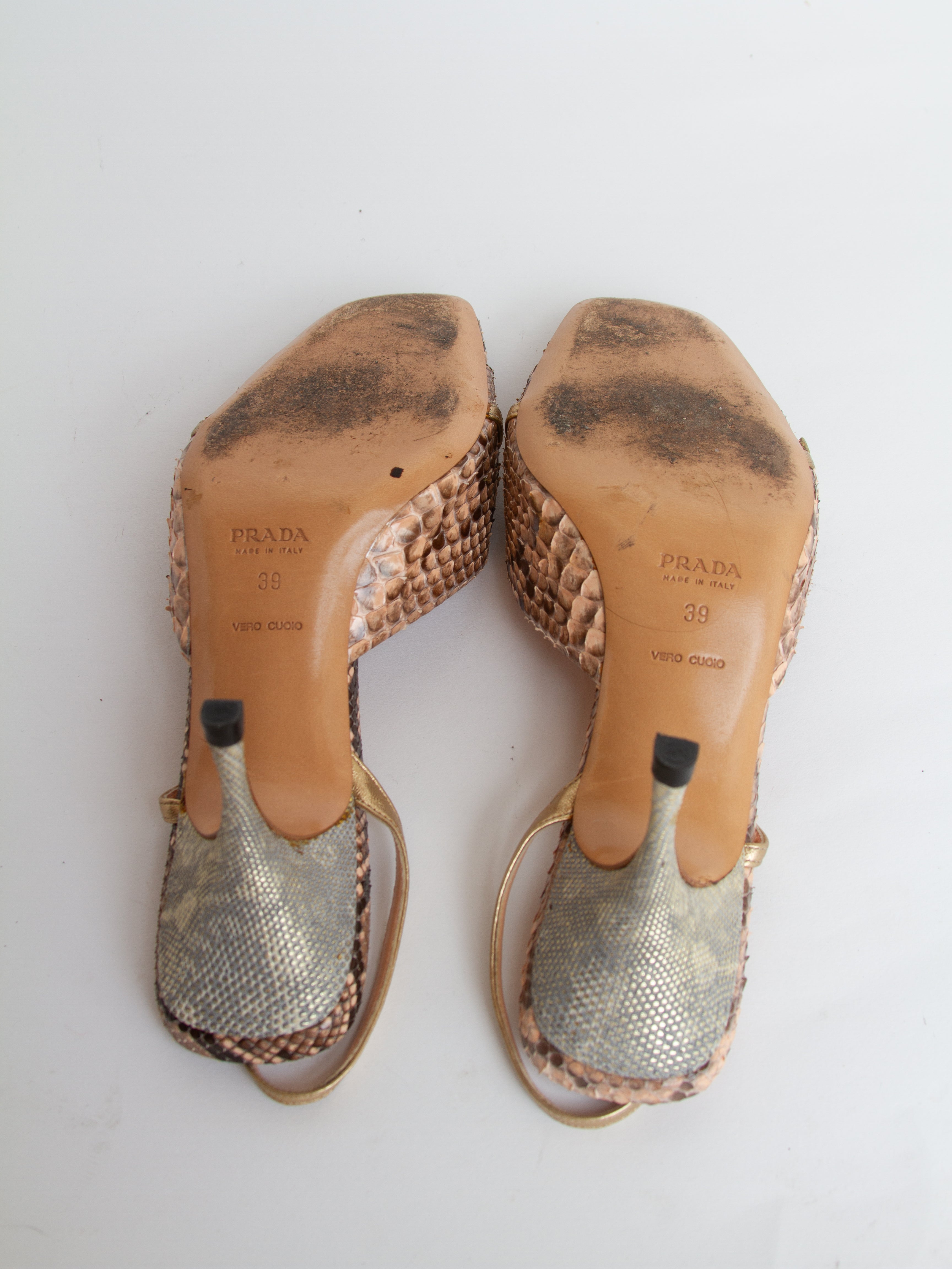 Vintage 2000s Prada Size 39 Open Toe Snakeskin Heels | Y2K Designer Shoes