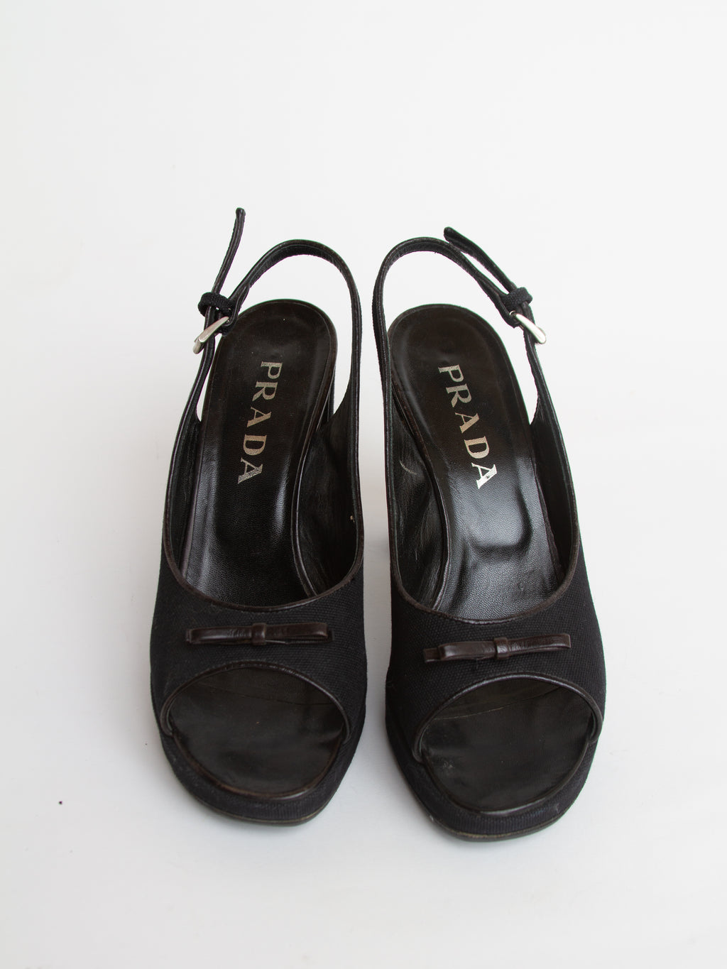 Vintage 2000s Prada Size 37.5 Open Toe Platform Heels | Y2K Designer Shoes