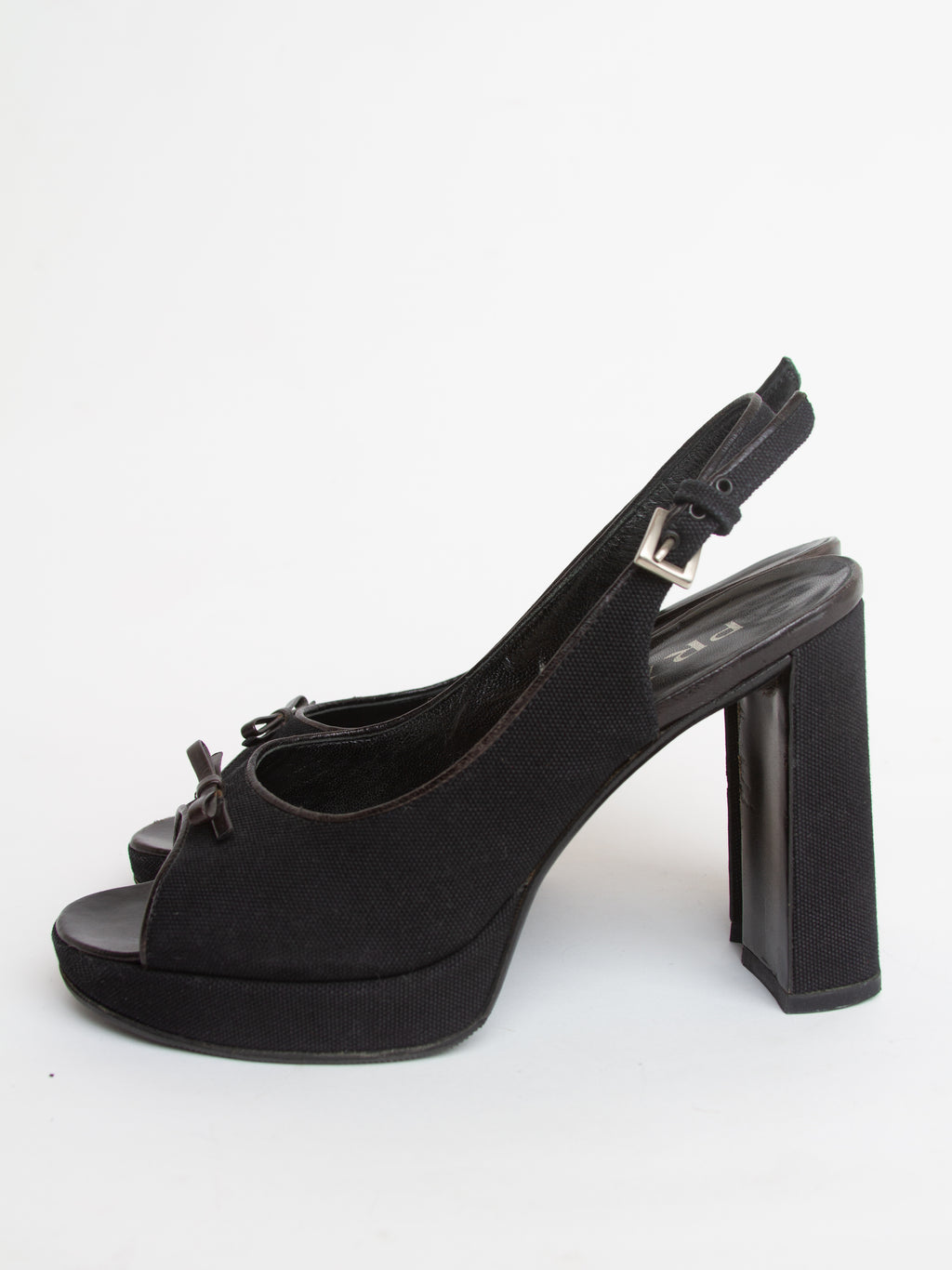 Vintage 2000s Prada Size 37.5 Open Toe Platform Heels | Y2K Designer Shoes