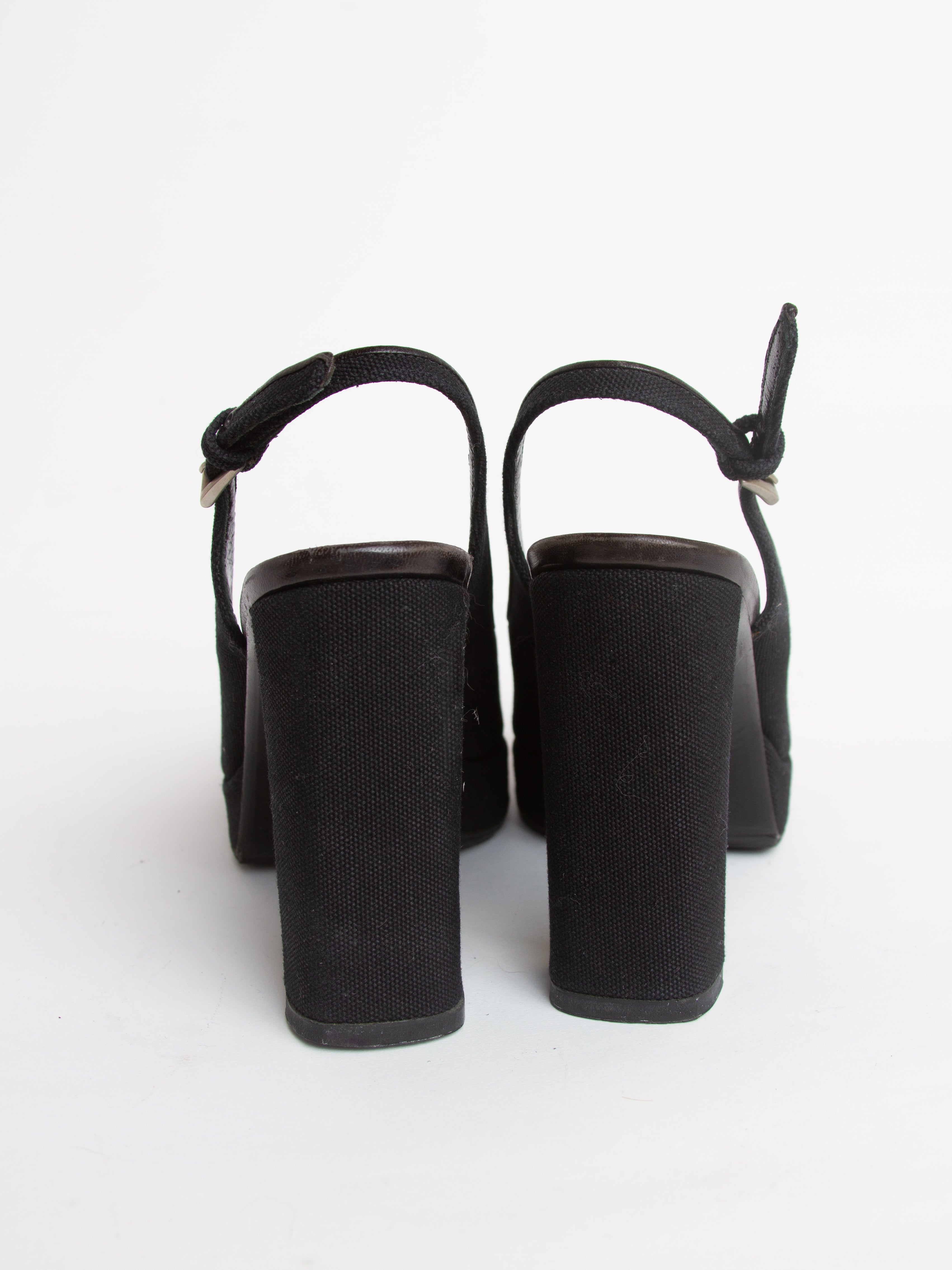 Vintage 2000s Prada Size 37.5 Open Toe Platform Heels | Y2K Designer Shoes