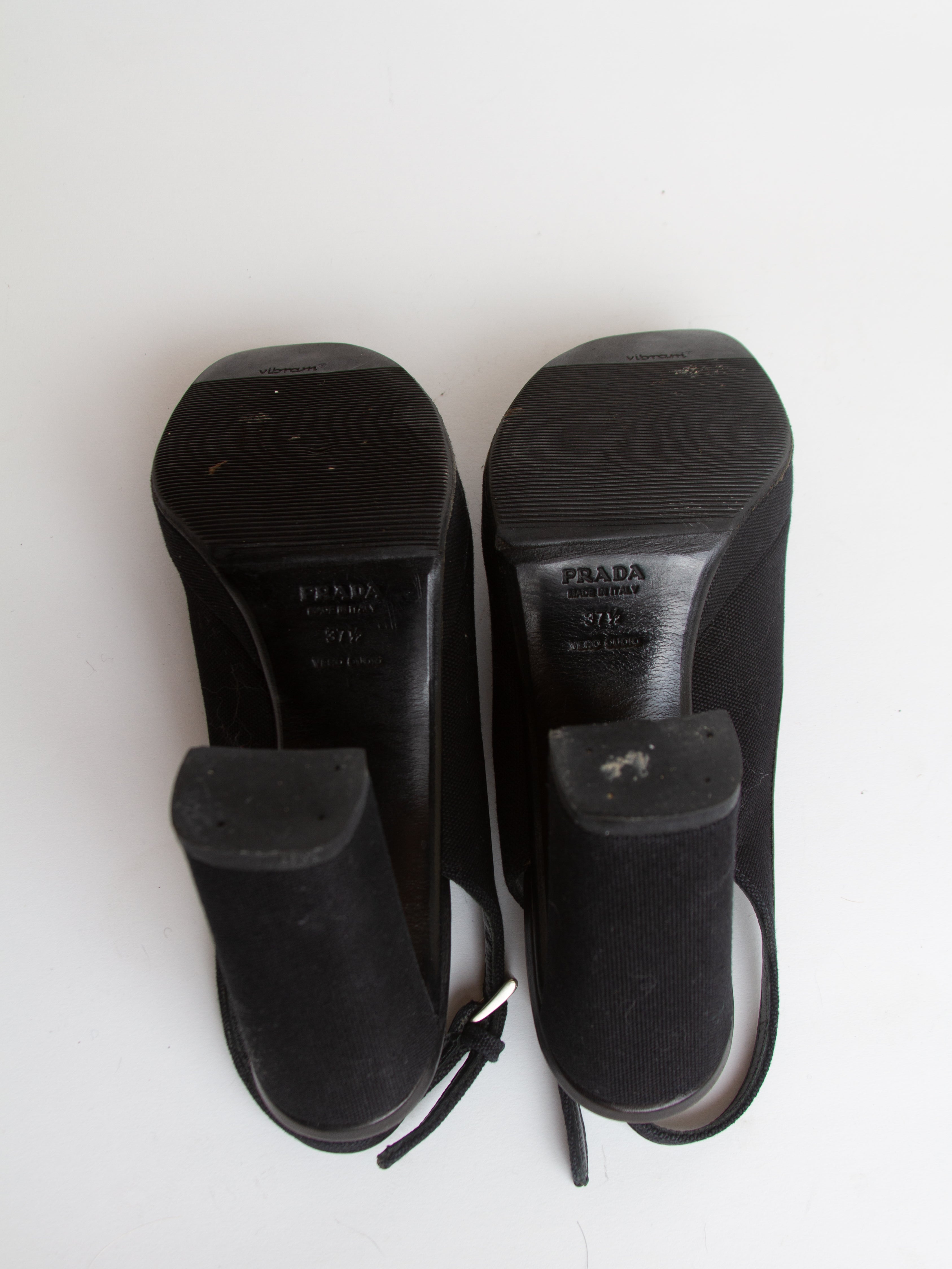 Vintage 2000s Prada Size 37.5 Open Toe Platform Heels | Y2K Designer Shoes