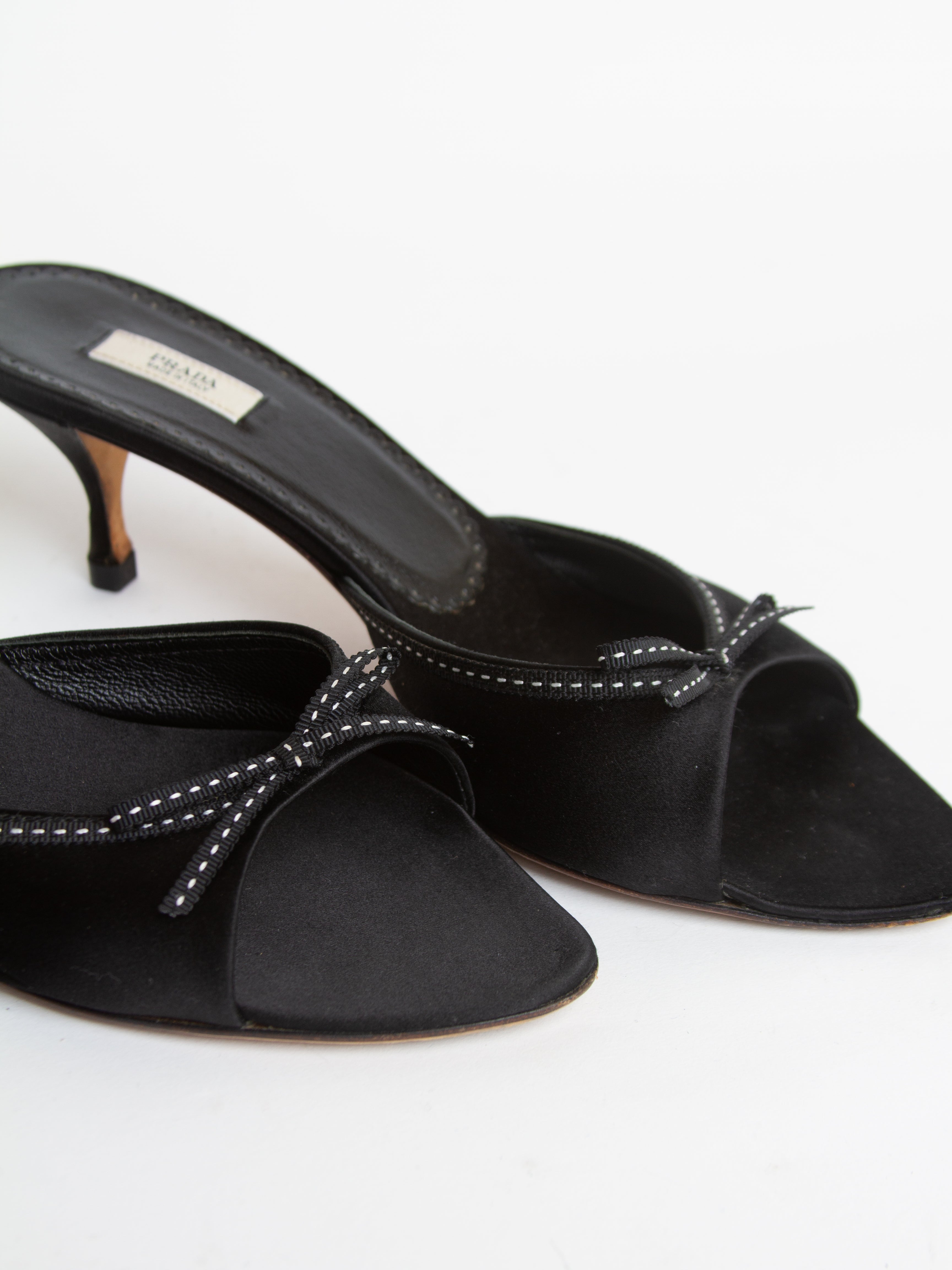 Vintage 2000s Prada Size 37.5 Satin Kitten Heels | Y2K Designer Shoes
