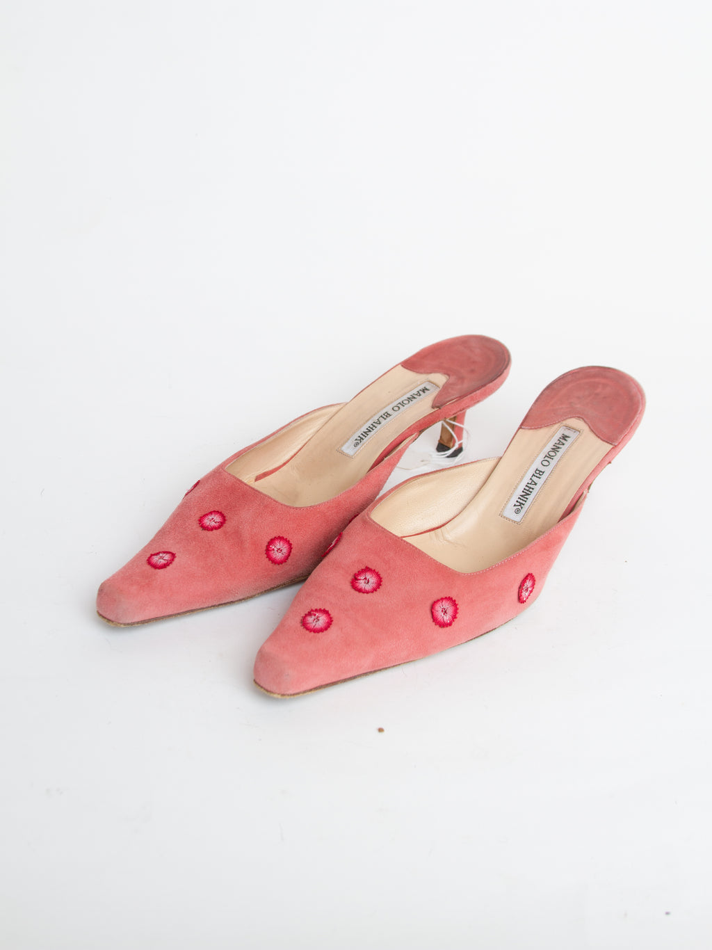 Manolo Blahnik Pink Embroidered Mules | Y2K Designer Shoes Heels
