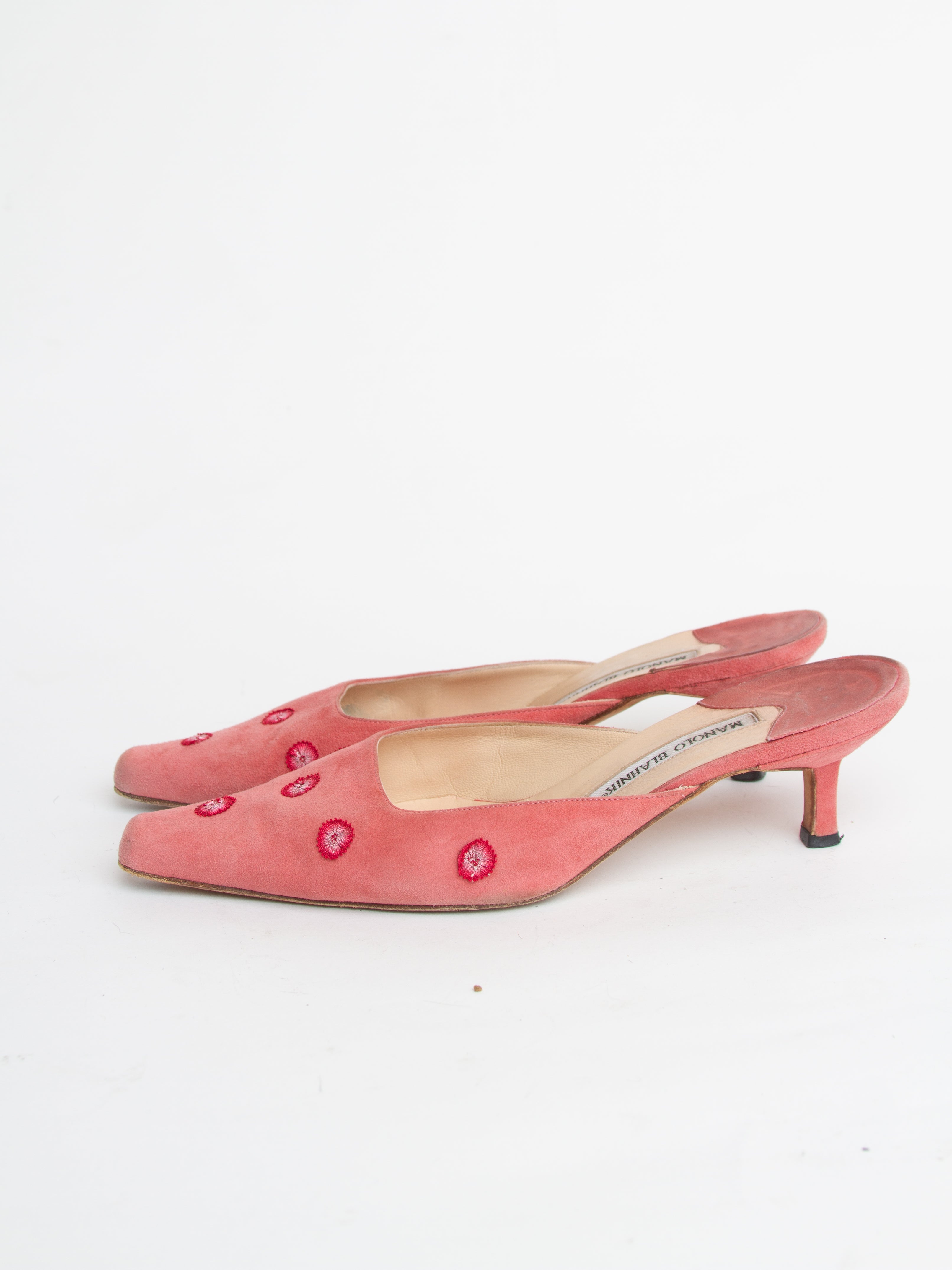 Manolo Blahnik Pink Embroidered Mules | Y2K Designer Shoes Heels