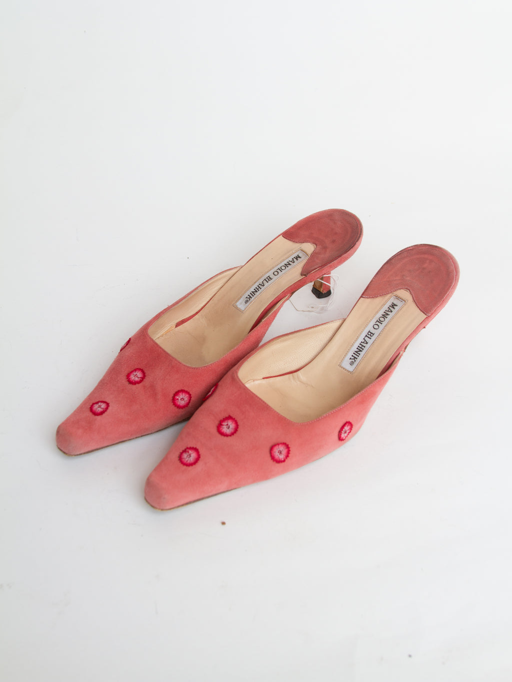 Manolo Blahnik Pink Embroidered Mules | Y2K Designer Shoes Heels