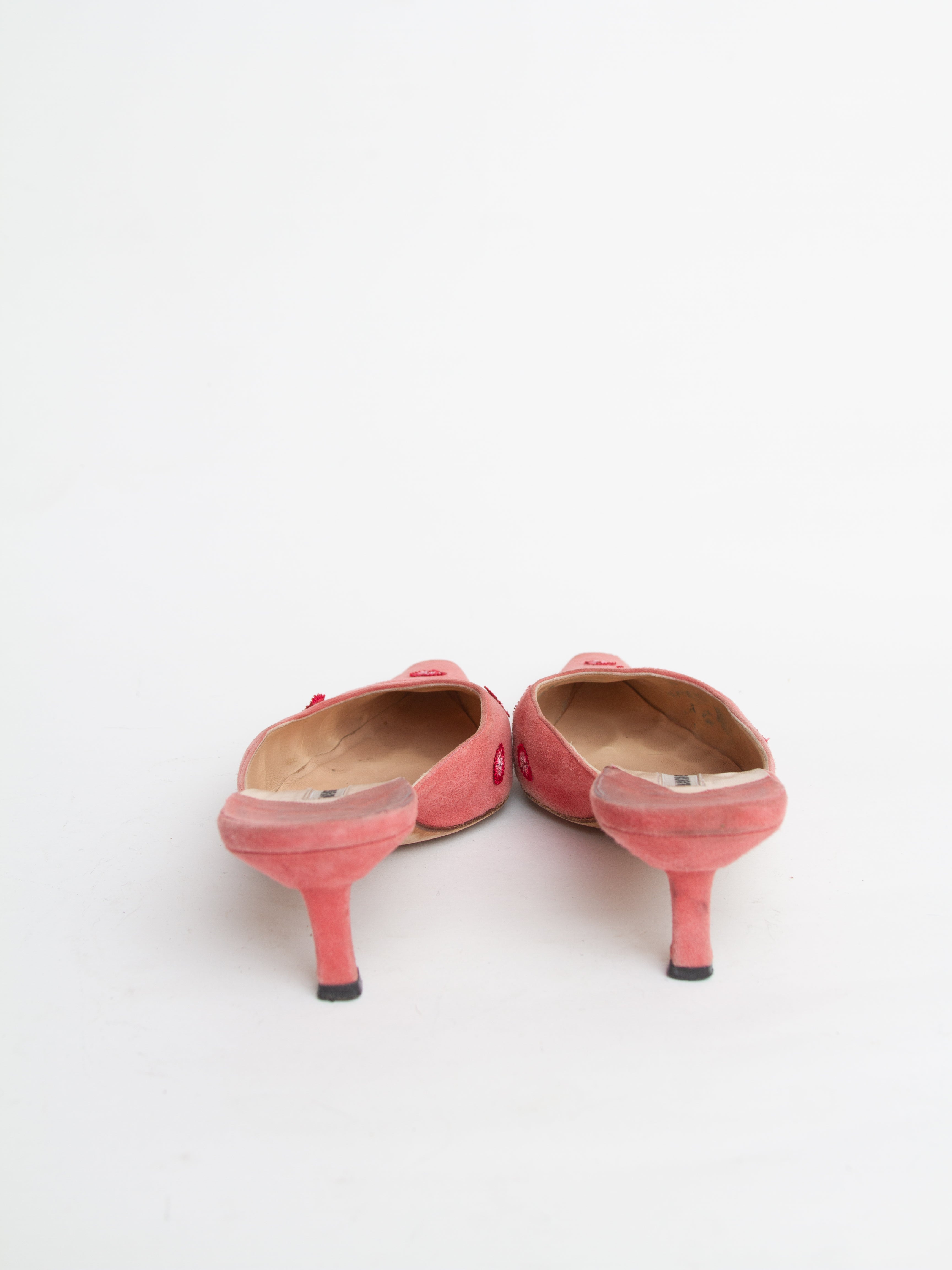 Manolo Blahnik Pink Embroidered Mules | Y2K Designer Shoes Heels