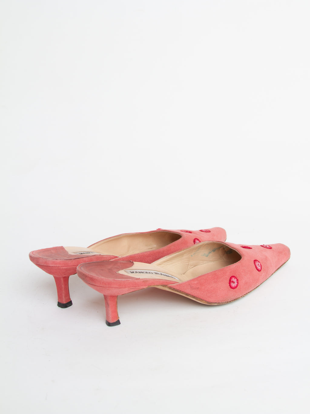 Manolo Blahnik Pink Embroidered Mules | Y2K Designer Shoes Heels