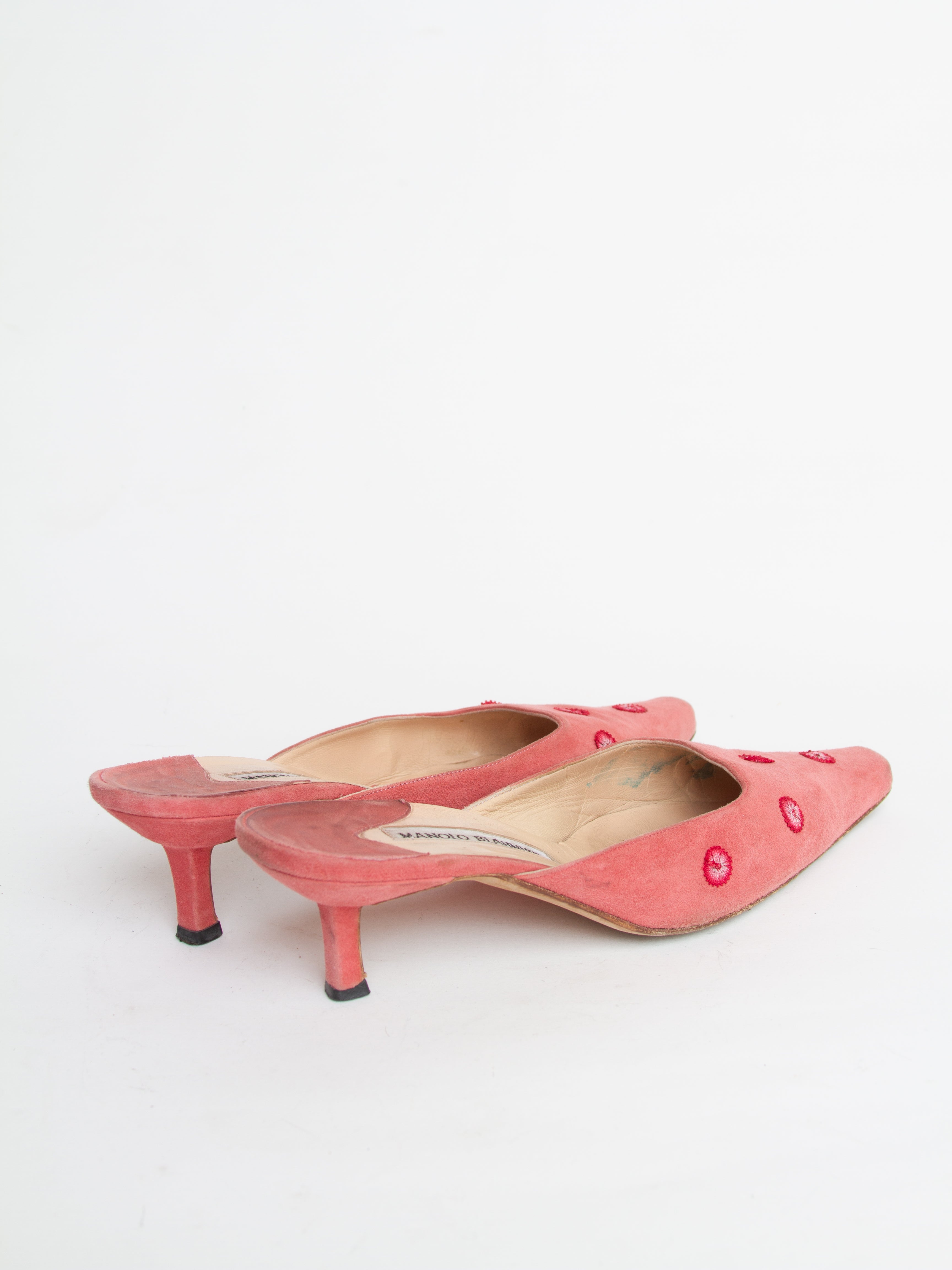 Manolo Blahnik Pink Embroidered Mules | Y2K Designer Shoes Heels