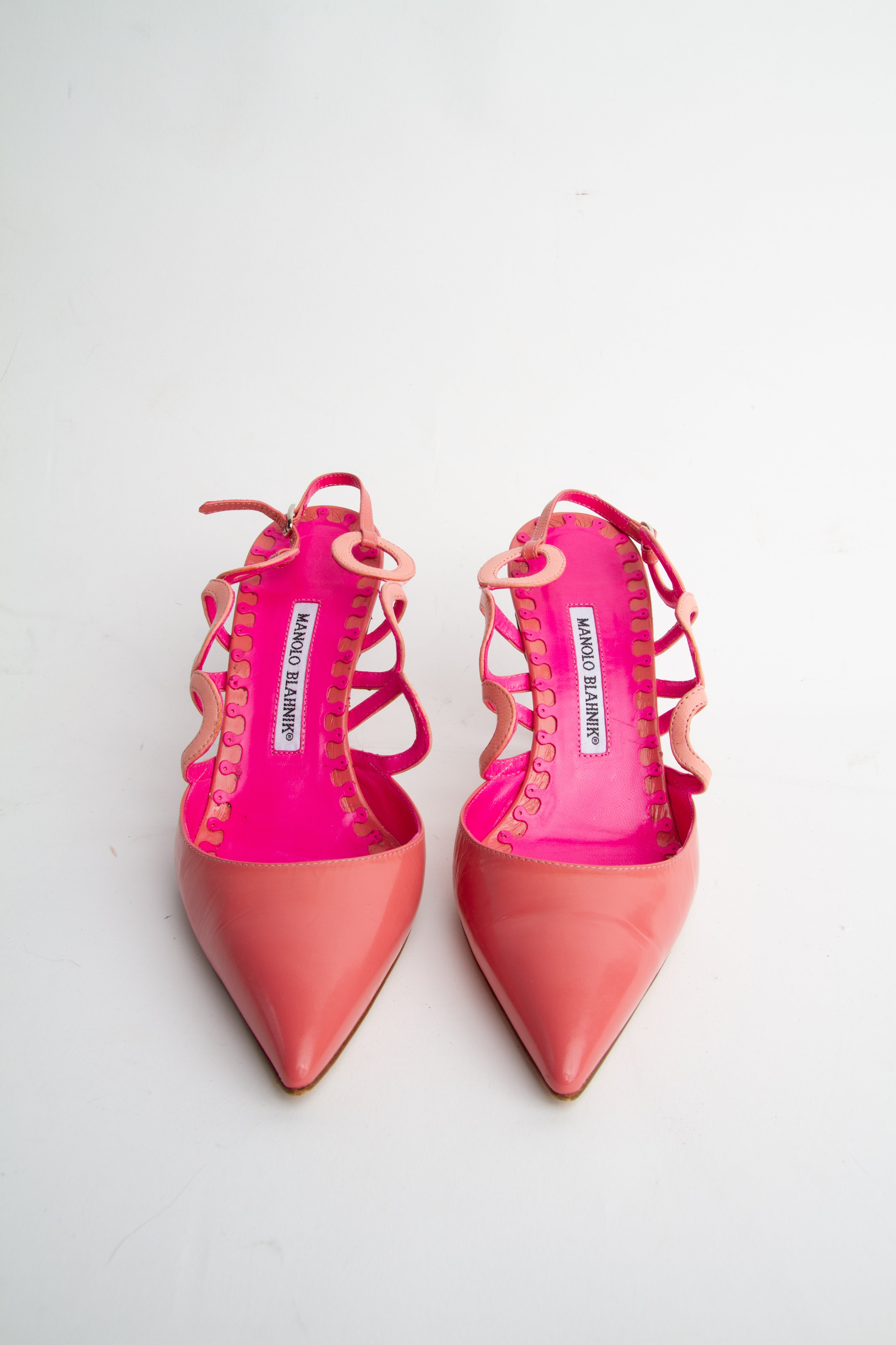 Manolo Blahnik Size 39 Pink Patent Leather Slingbacks | Y2K Designer Heels Shoes