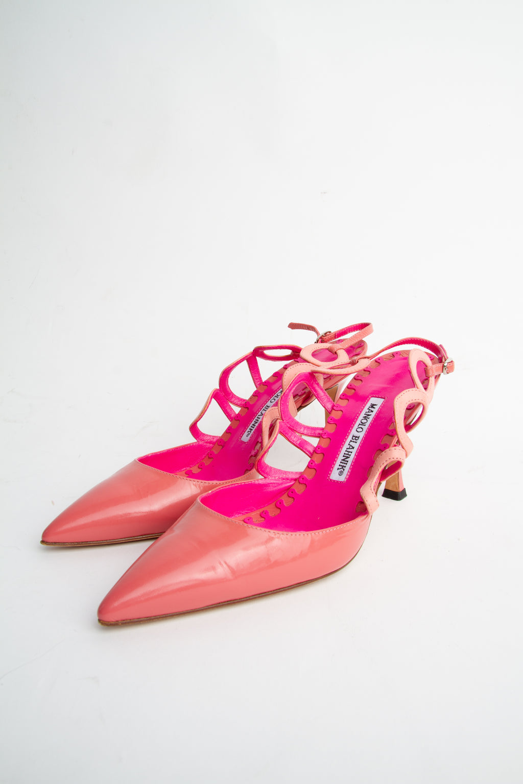 Manolo Blahnik Size 39 Pink Patent Leather Slingbacks | Y2K Designer Heels Shoes