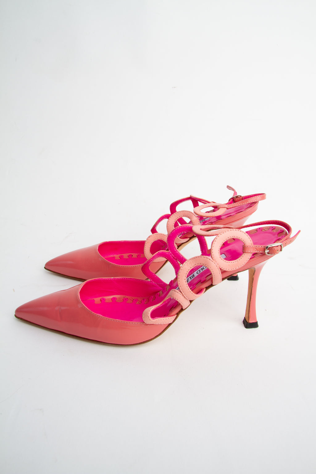 Manolo Blahnik Size 39 Pink Patent Leather Slingbacks | Y2K Designer Heels Shoes