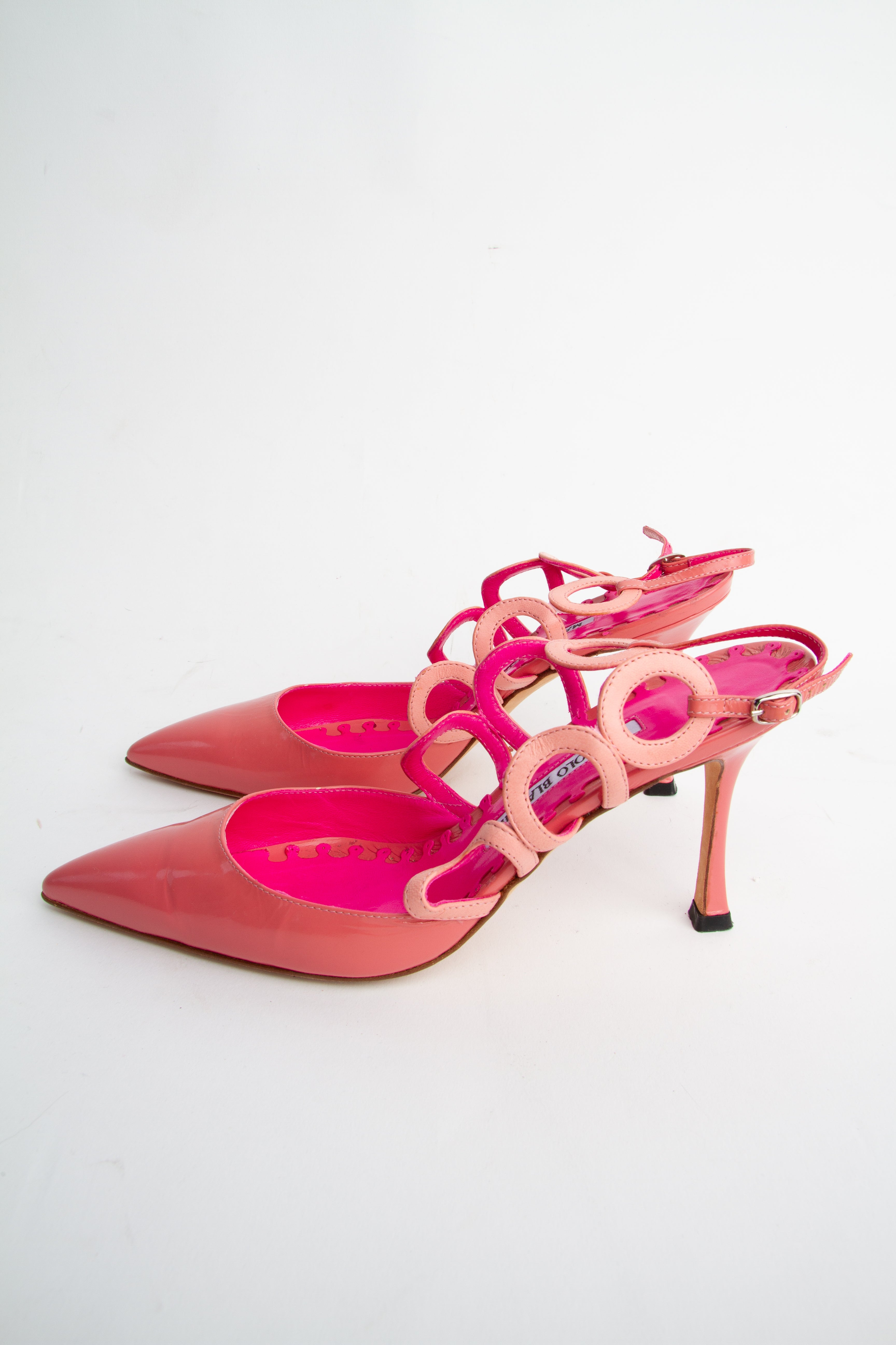 Manolo Blahnik Size 39 Pink Patent Leather Slingbacks | Y2K Designer Heels Shoes