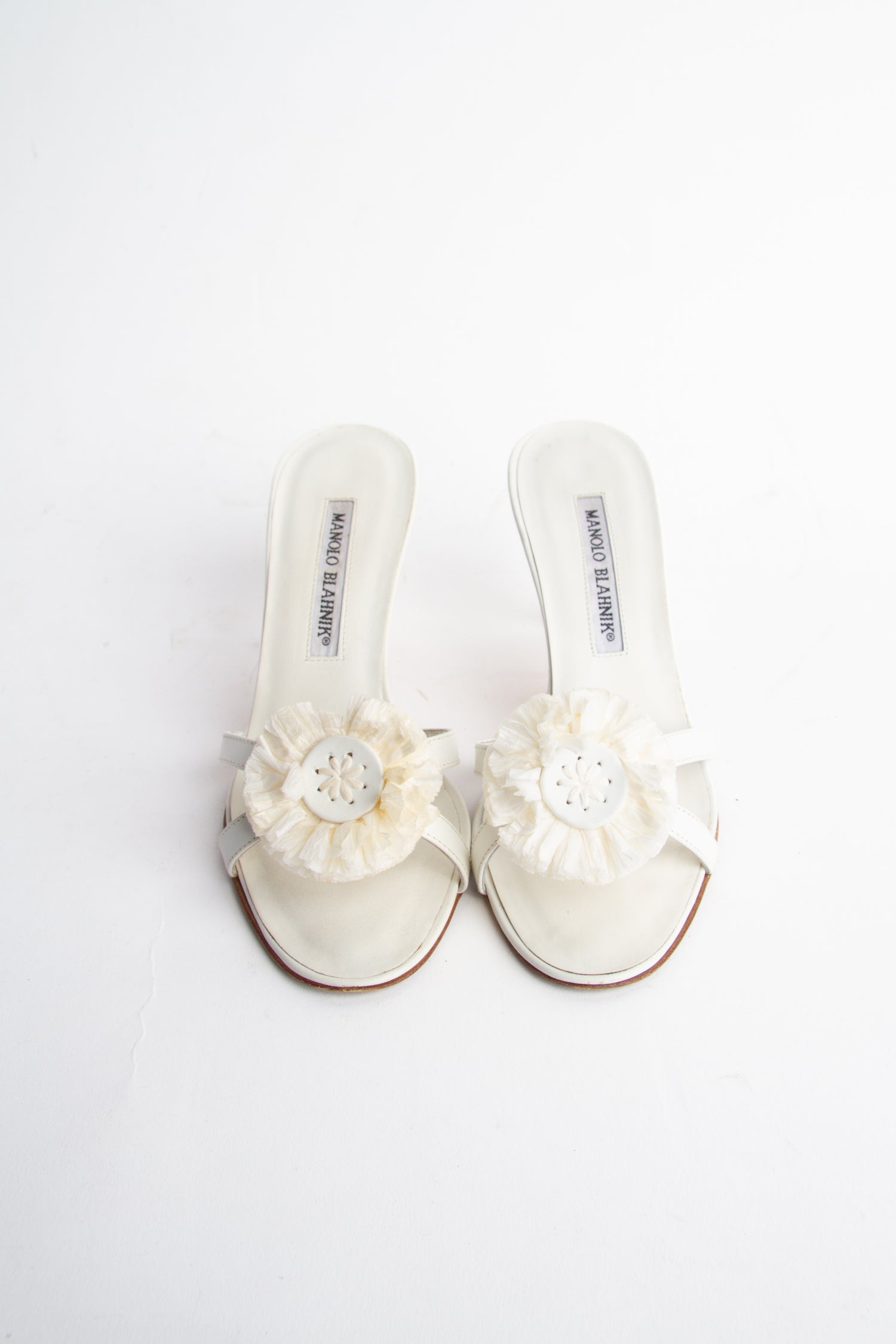 Manolo Blahnik Size 36 White Leather Mules | Y2K Designer Heels Shoes