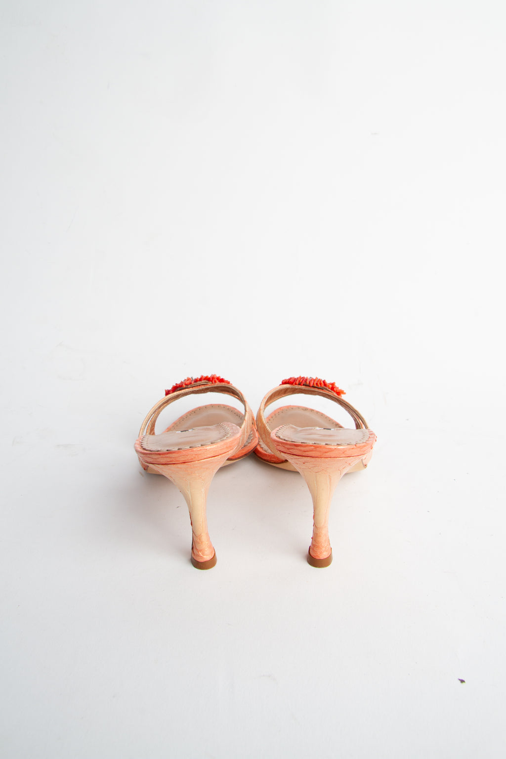Manolo Blahnik Size 36 Orange Metallic Beading Detail Mules| Y2K Designer Heels Shoes