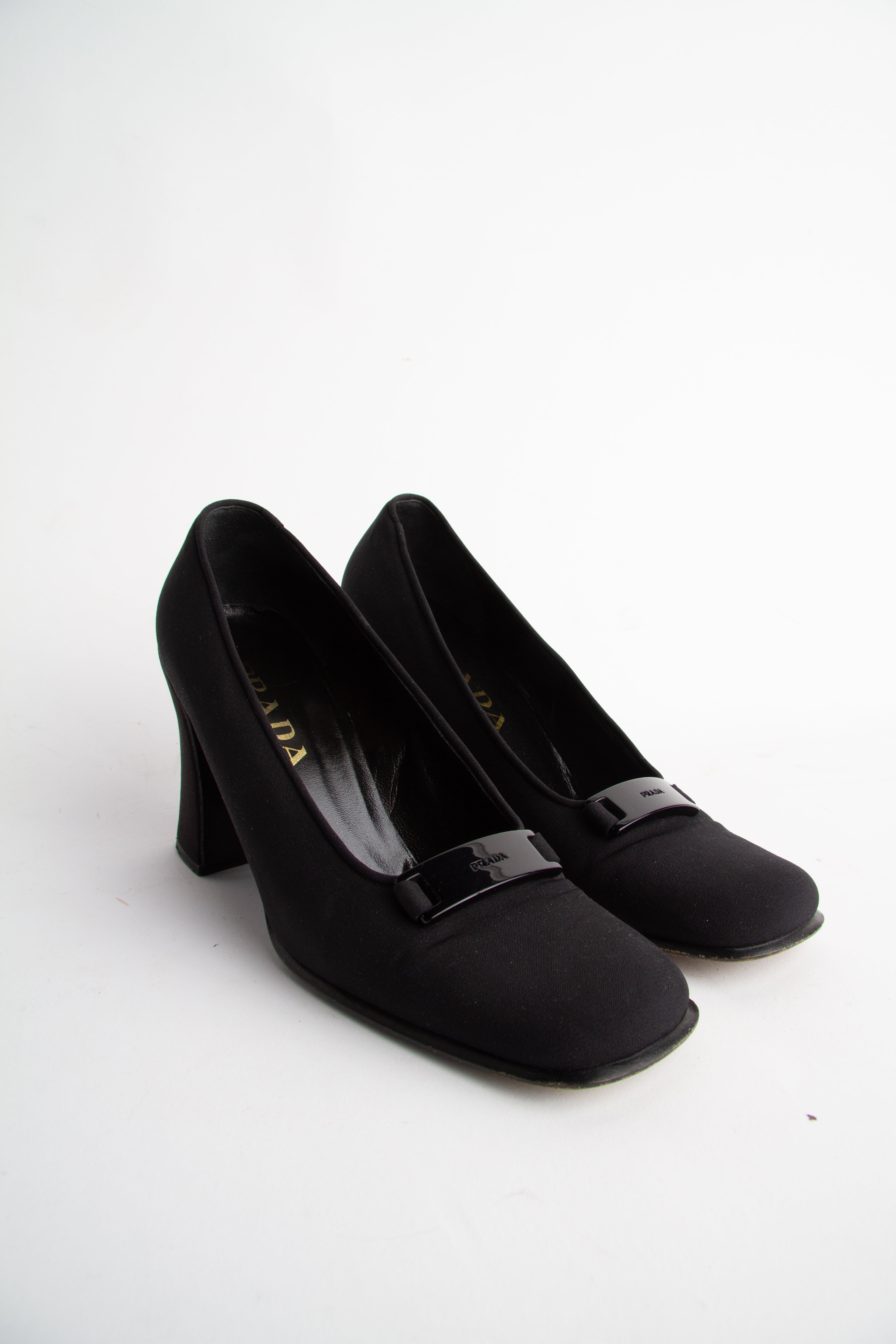 Vintage Prada 1999 Size 37 Nylon Squaretoe Pumps | Y2K Designer Heels Shoes