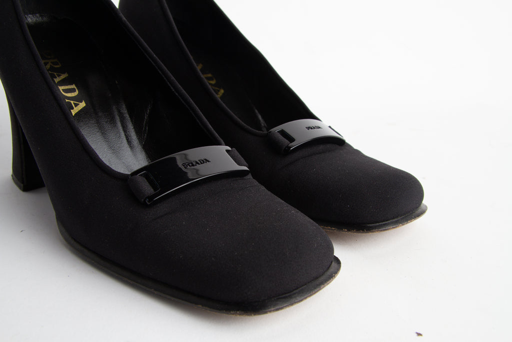 Vintage Prada 1999 Size 37 Nylon Squaretoe Pumps | Y2K Designer Heels Shoes
