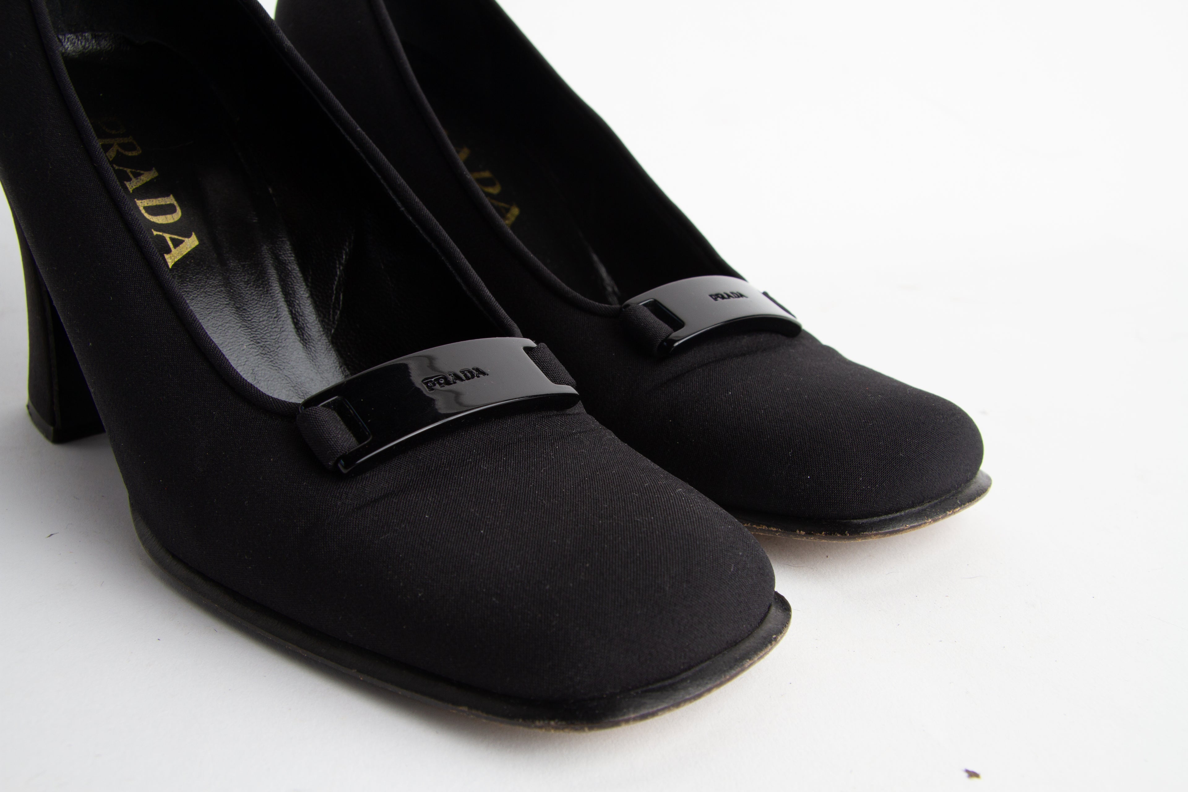 Vintage Prada 1999 Size 37 Nylon Squaretoe Pumps | Y2K Designer Heels Shoes