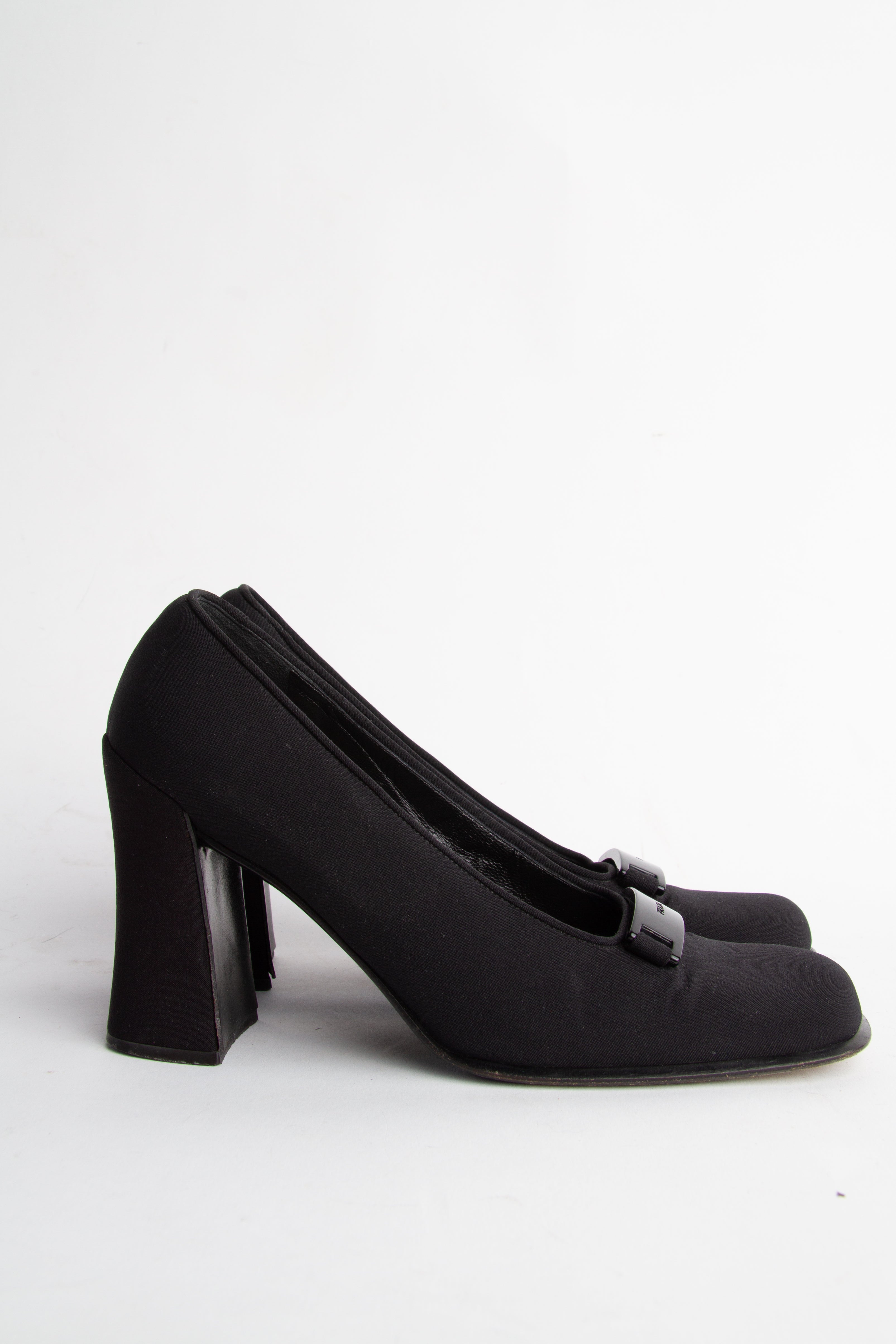 Vintage Prada 1999 Size 37 Nylon Squaretoe Pumps | Y2K Designer Heels Shoes