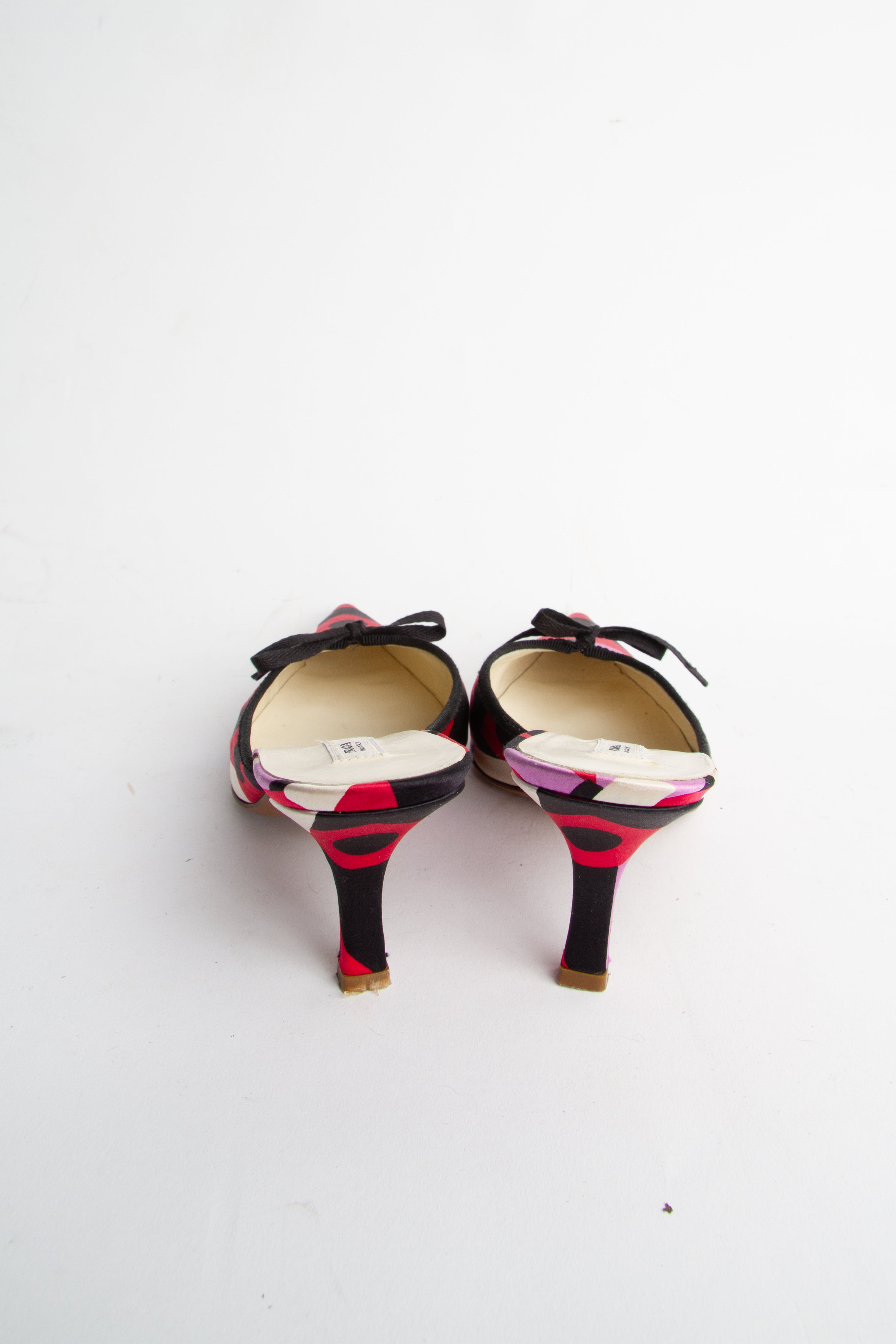 Vintage Prada 2000s Size 37.5 Multicolor Satin Pointed Toe Kitten Heels | Y2K Designer Heels Shoes