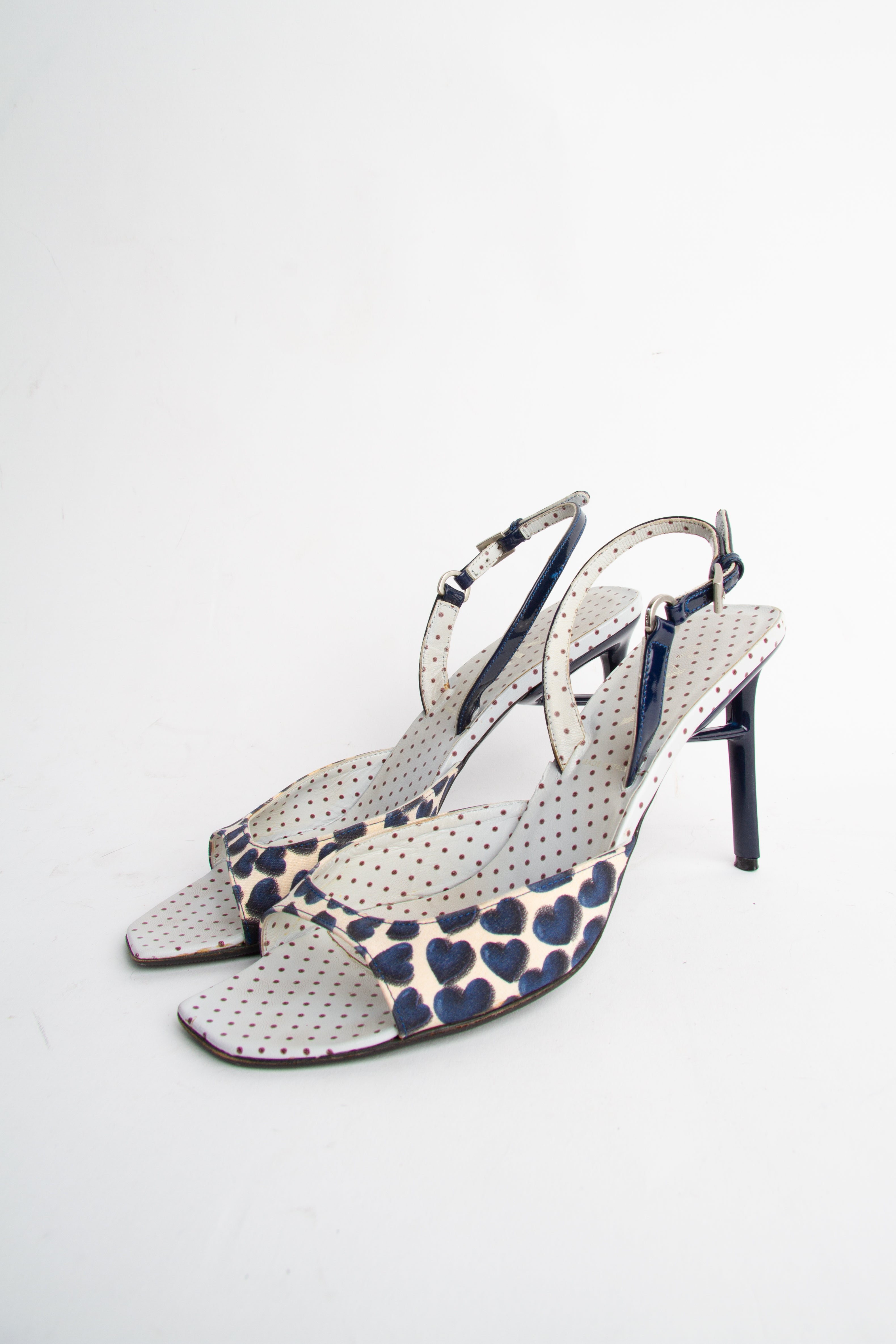 Vintage Prada SS 2000  Size 40 Heart Print Open Toe Slingbacks| Y2K Designer Heels Shoes