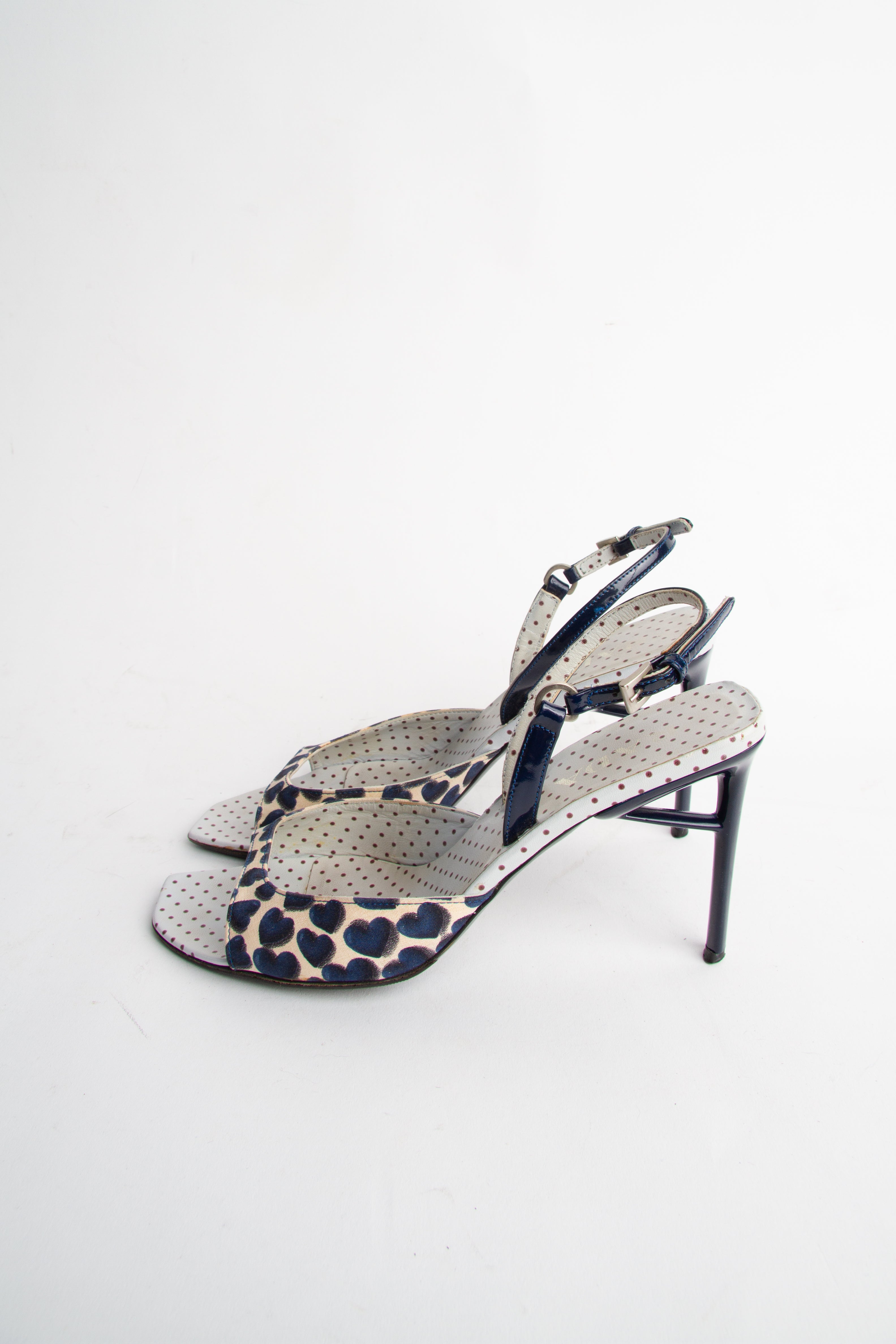 Vintage Prada SS 2000  Size 40 Heart Print Open Toe Slingbacks| Y2K Designer Heels Shoes