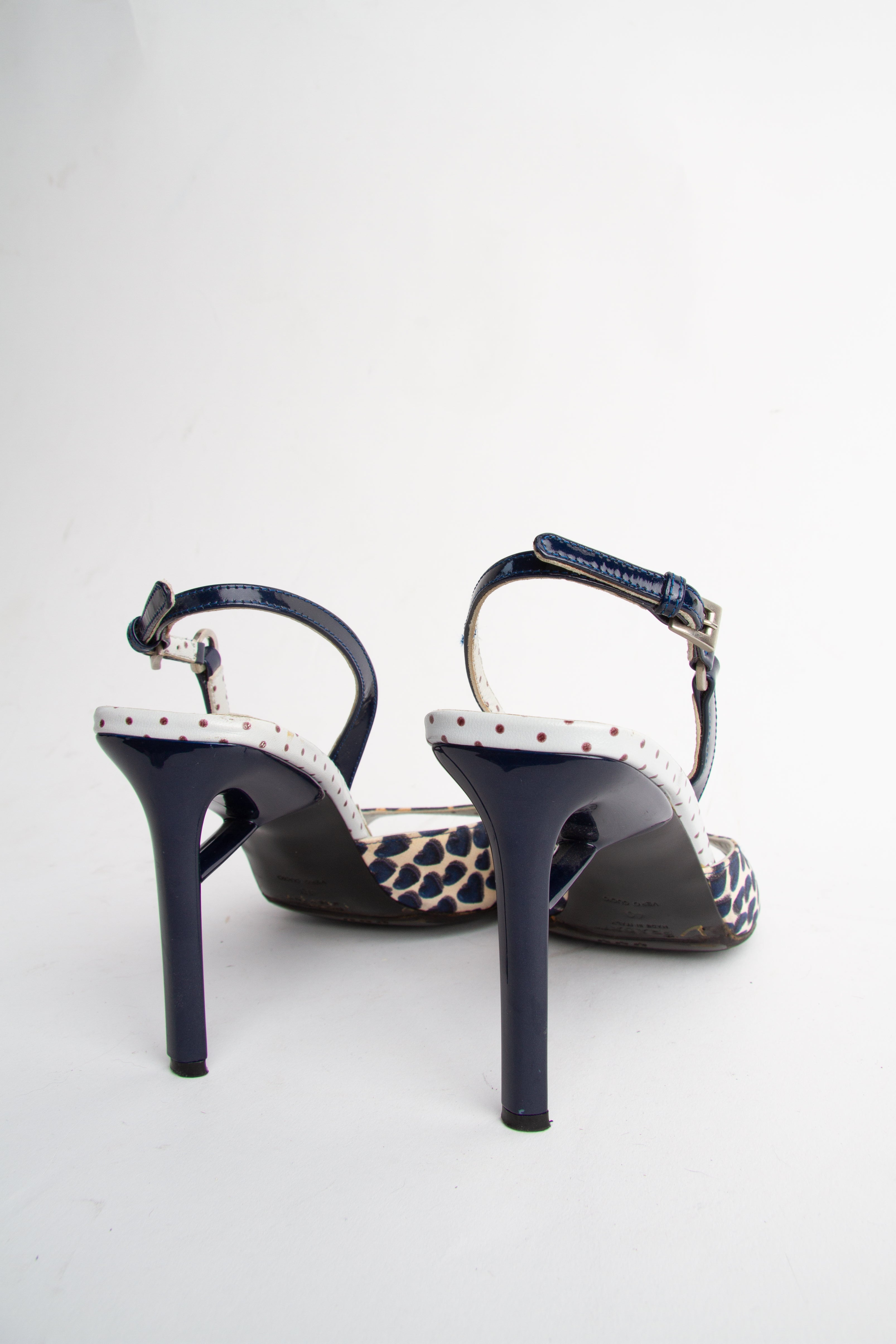 Vintage Prada SS 2000  Size 40 Heart Print Open Toe Slingbacks| Y2K Designer Heels Shoes