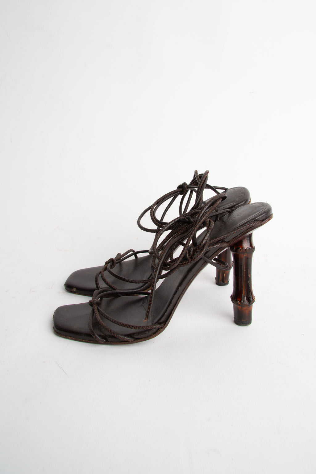 Vintage Gucci 2000s Size 36 Brown Leather Lace Up Bamboo Heels| Y2K Designer Heels Shoes