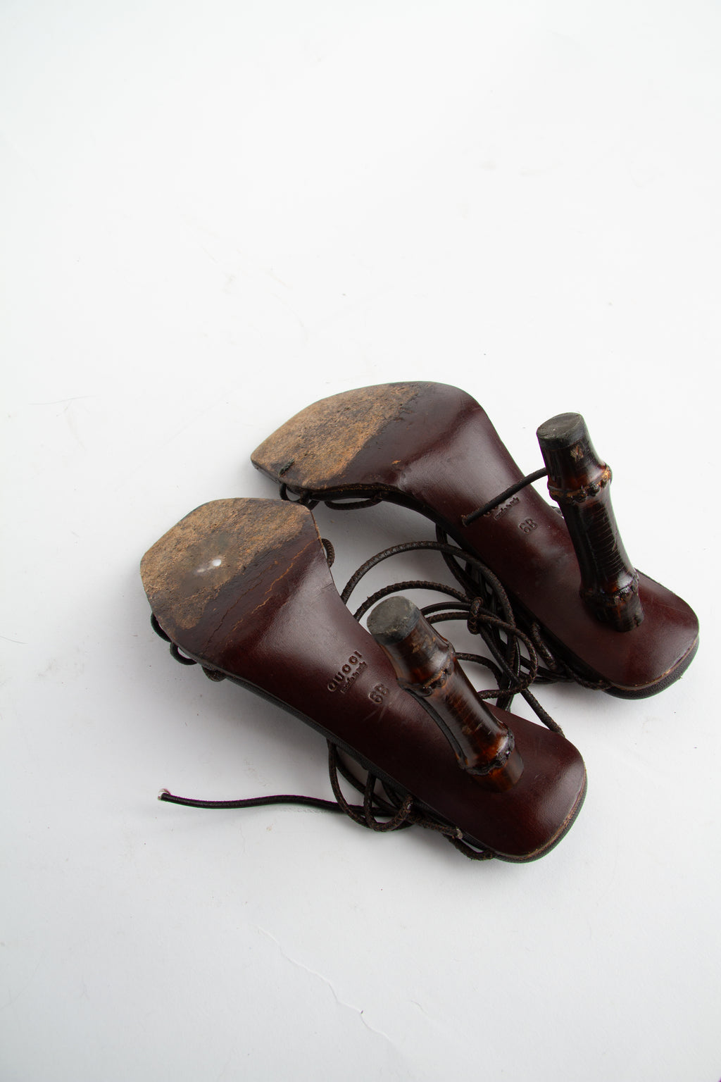 Vintage Gucci 2000s Size 36 Brown Leather Lace Up Bamboo Heels| Y2K Designer Heels Shoes