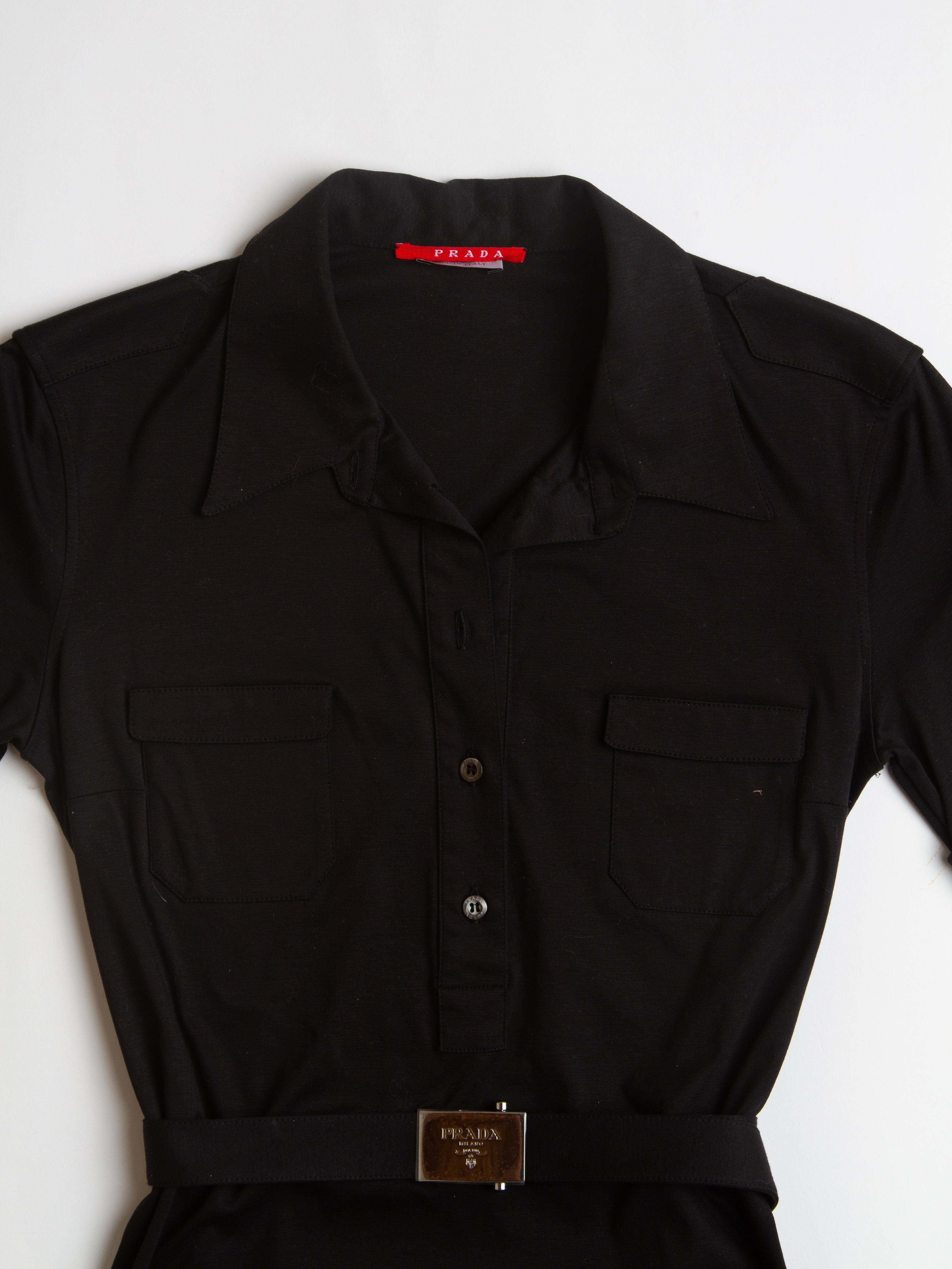 Vintage Prada Sport Buckled Short Sleeve Utility Dress Size Medium