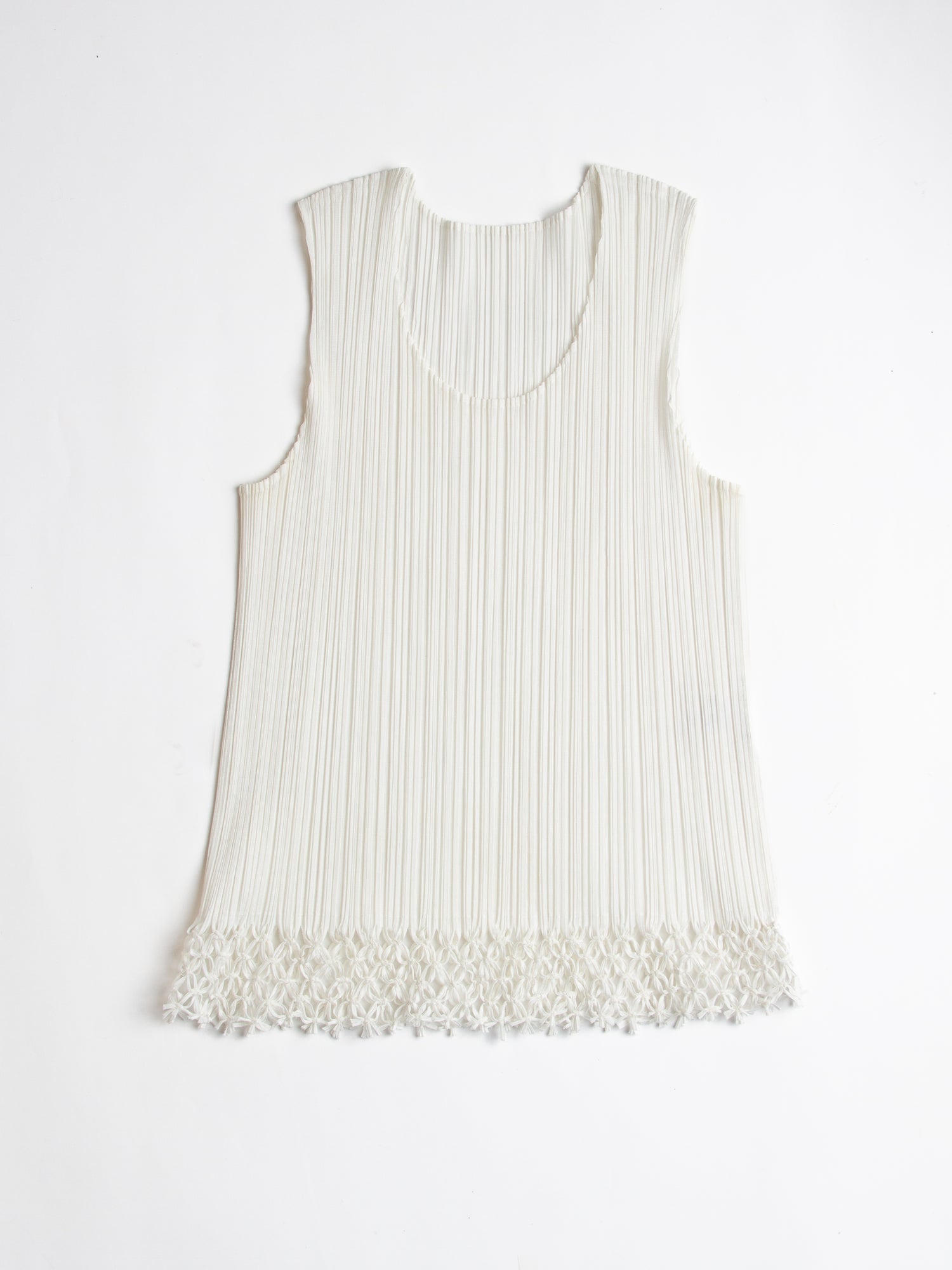 Issey Miyake Pleats Please White Cutout Fringe Top Size 2