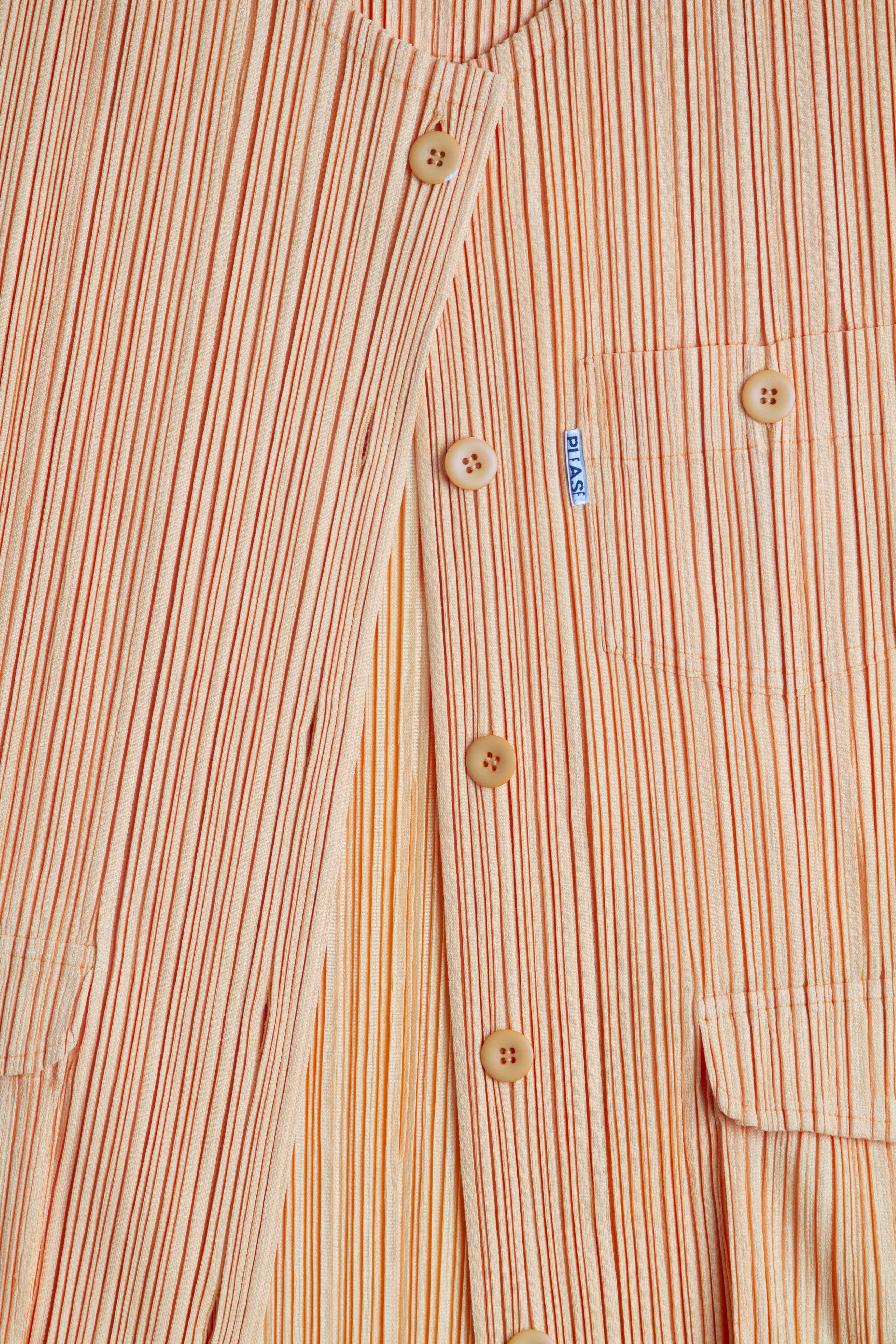 Issey Miyake Pleats Please Orange Multi Pocket Button Down Sleeveless Vest