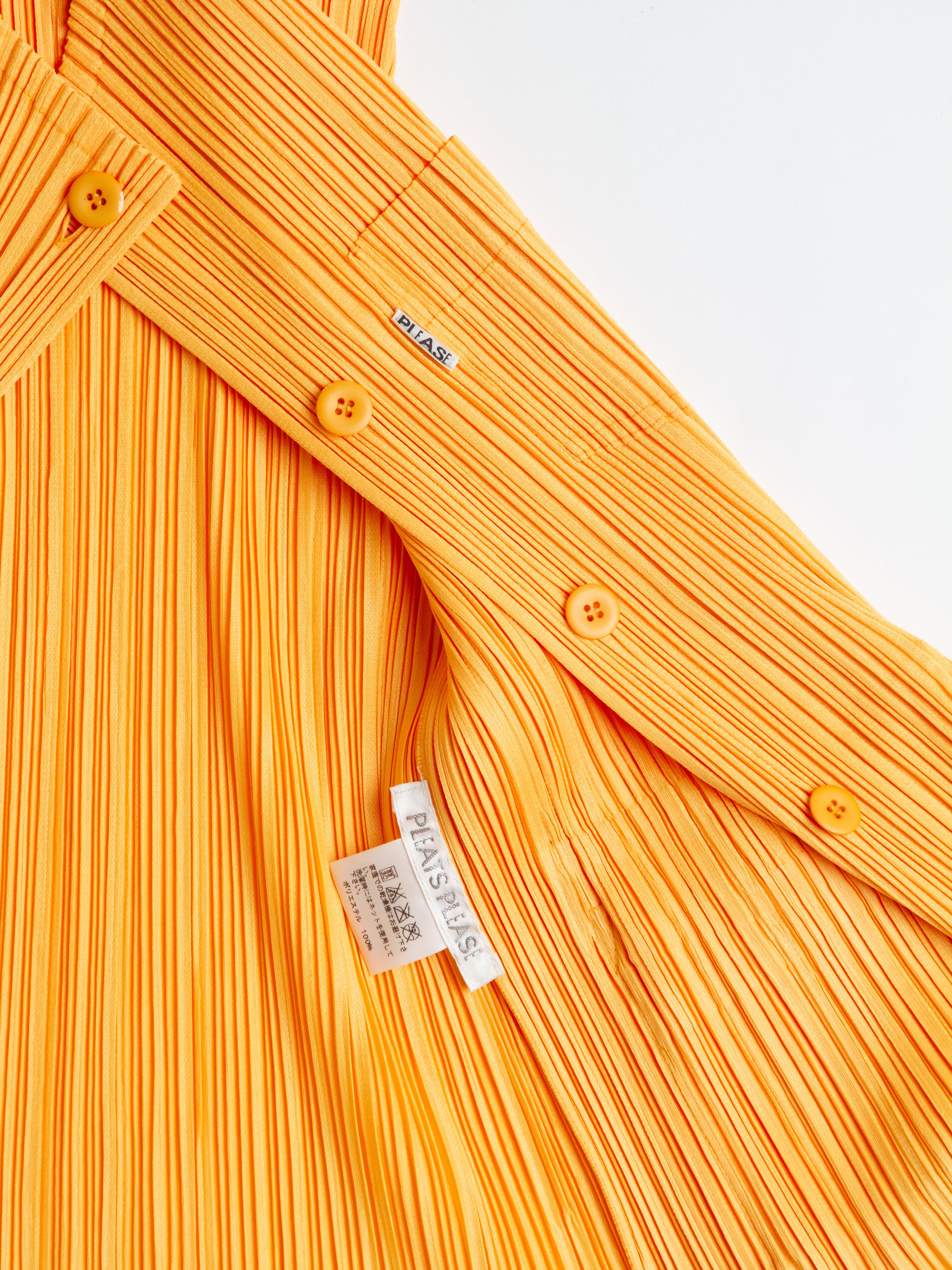 Issey Miyake Pleats Please Orange Multi Pocket Button Down Sleeveless Vest