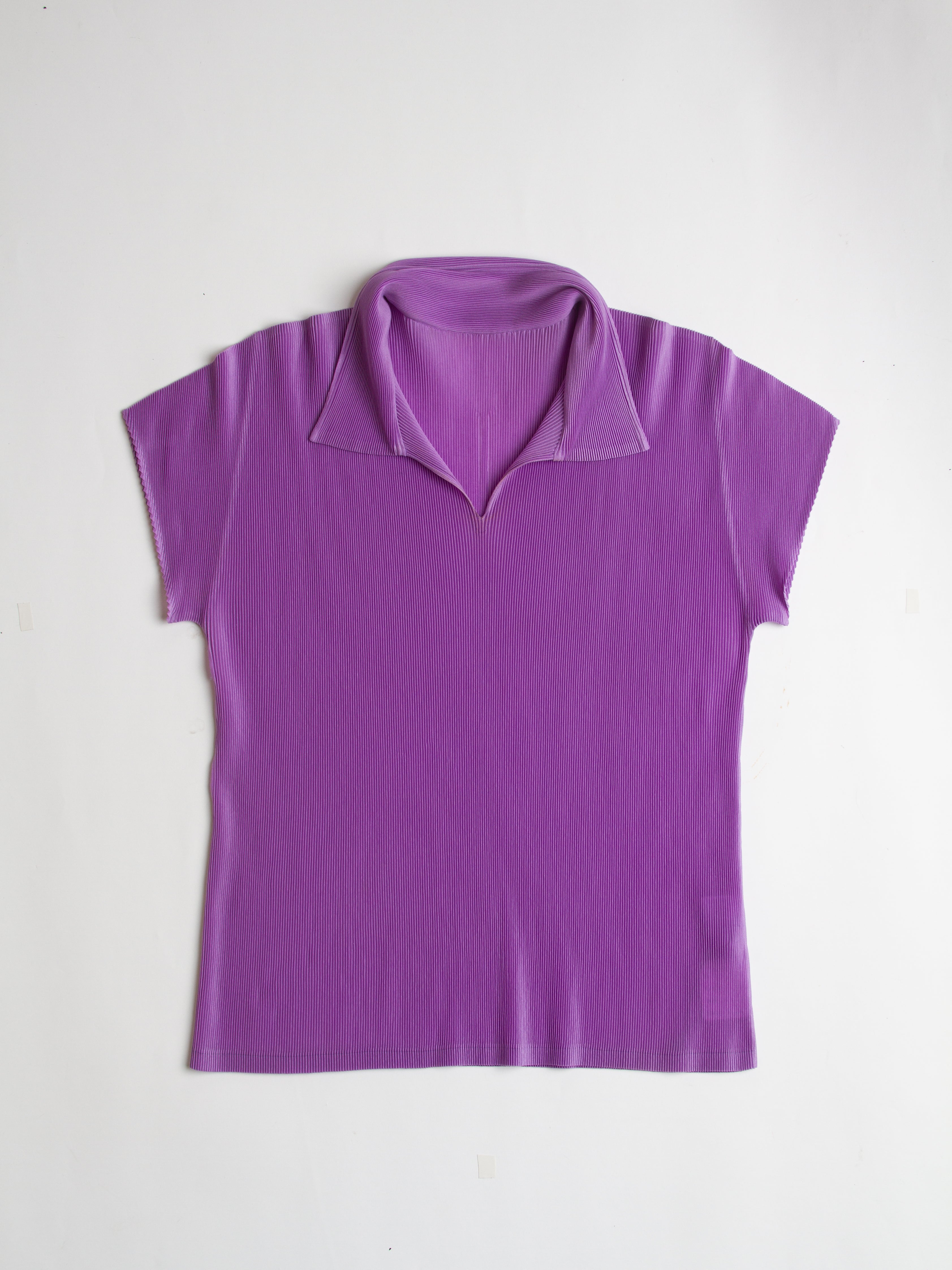 Issey Miyake Pleats Please Purple V Neck Short Sleeve Top Size 2