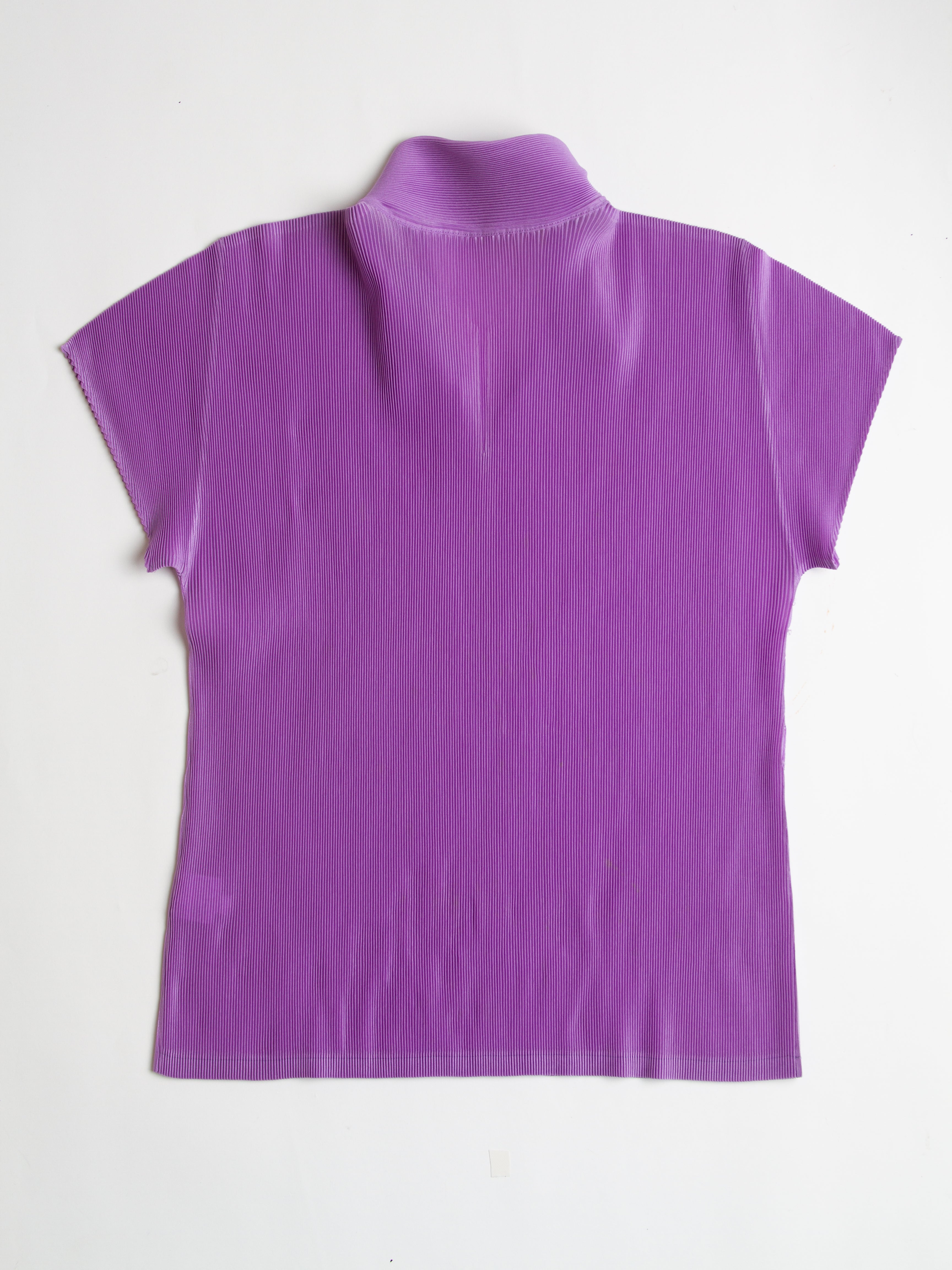 Issey Miyake Pleats Please Purple V Neck Short Sleeve Top Size 2