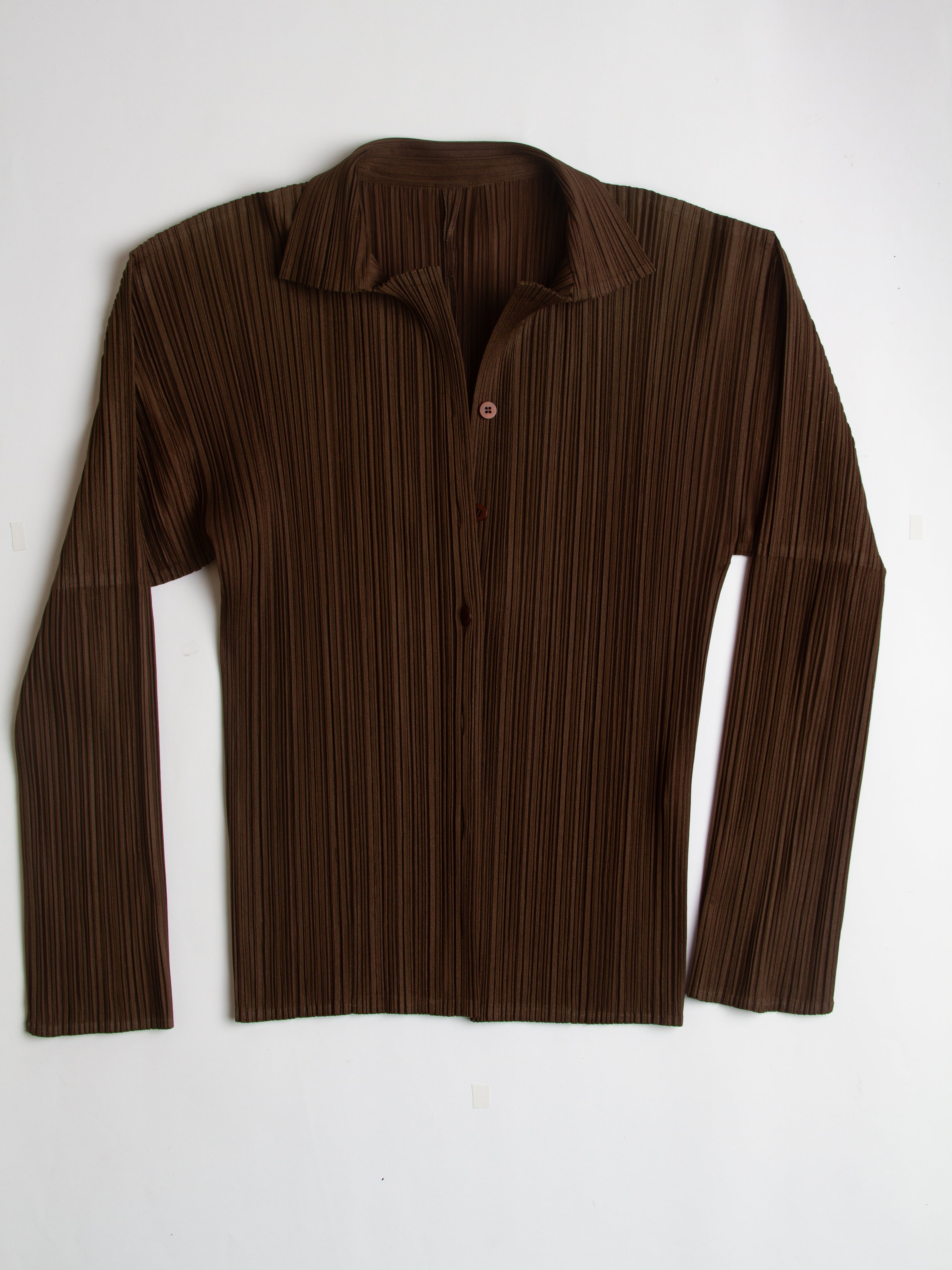 Issey Miyake Pleats Please Brown Button Collared Shirt Size 2