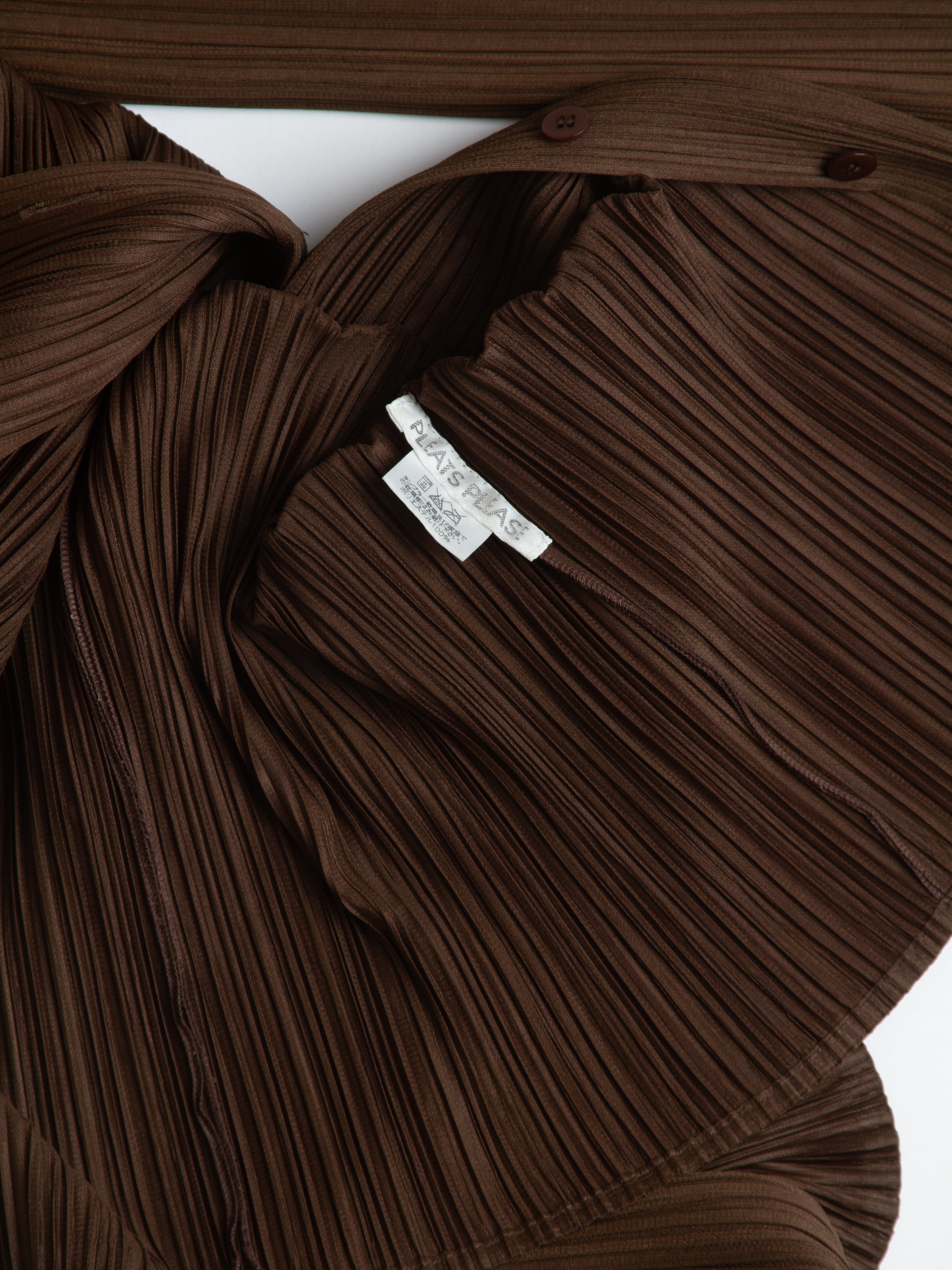 Issey Miyake Pleats Please Brown Button Collared Shirt Size 2