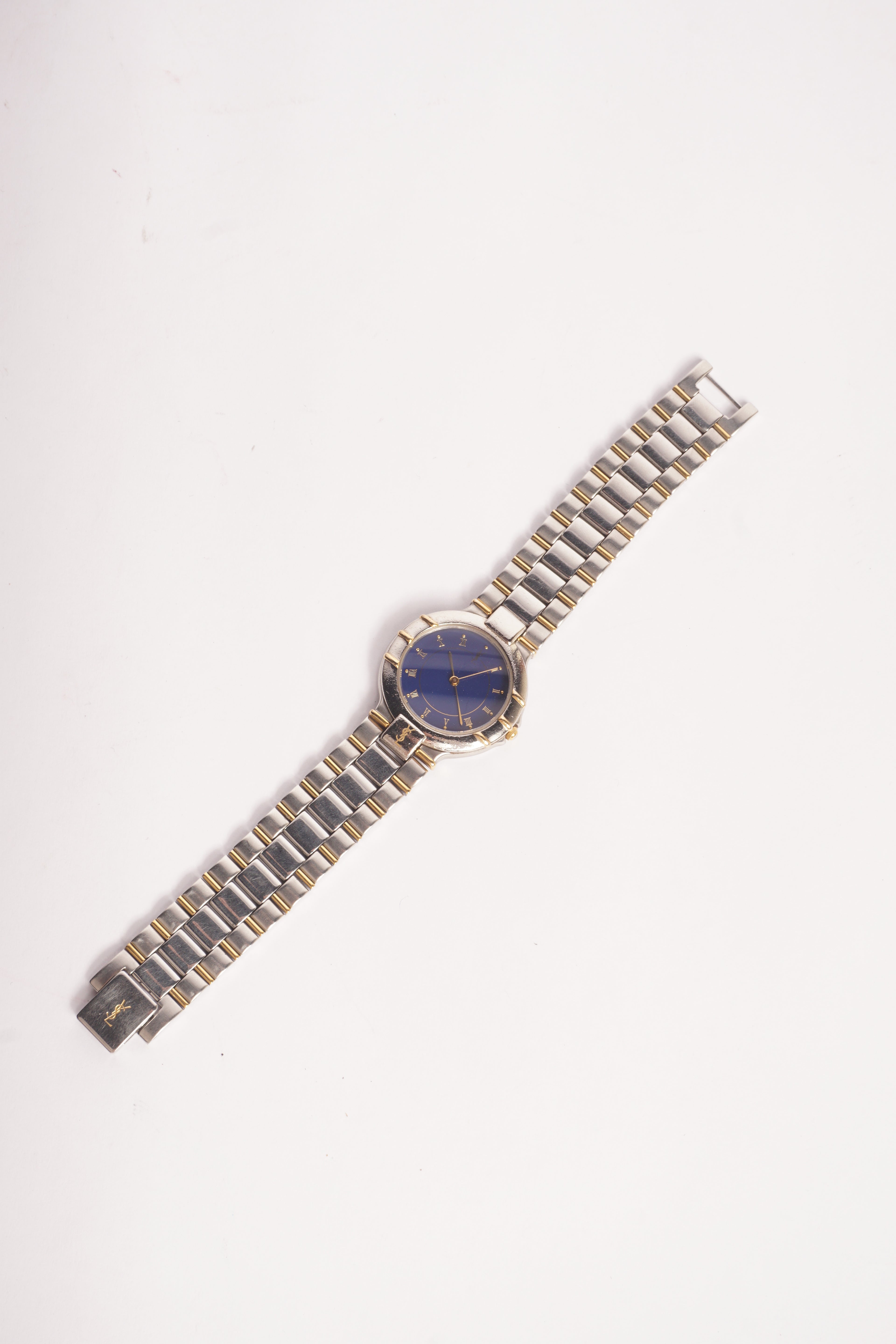 Yves Saint Laurent Blue Dial Two Tone Quartz Watch