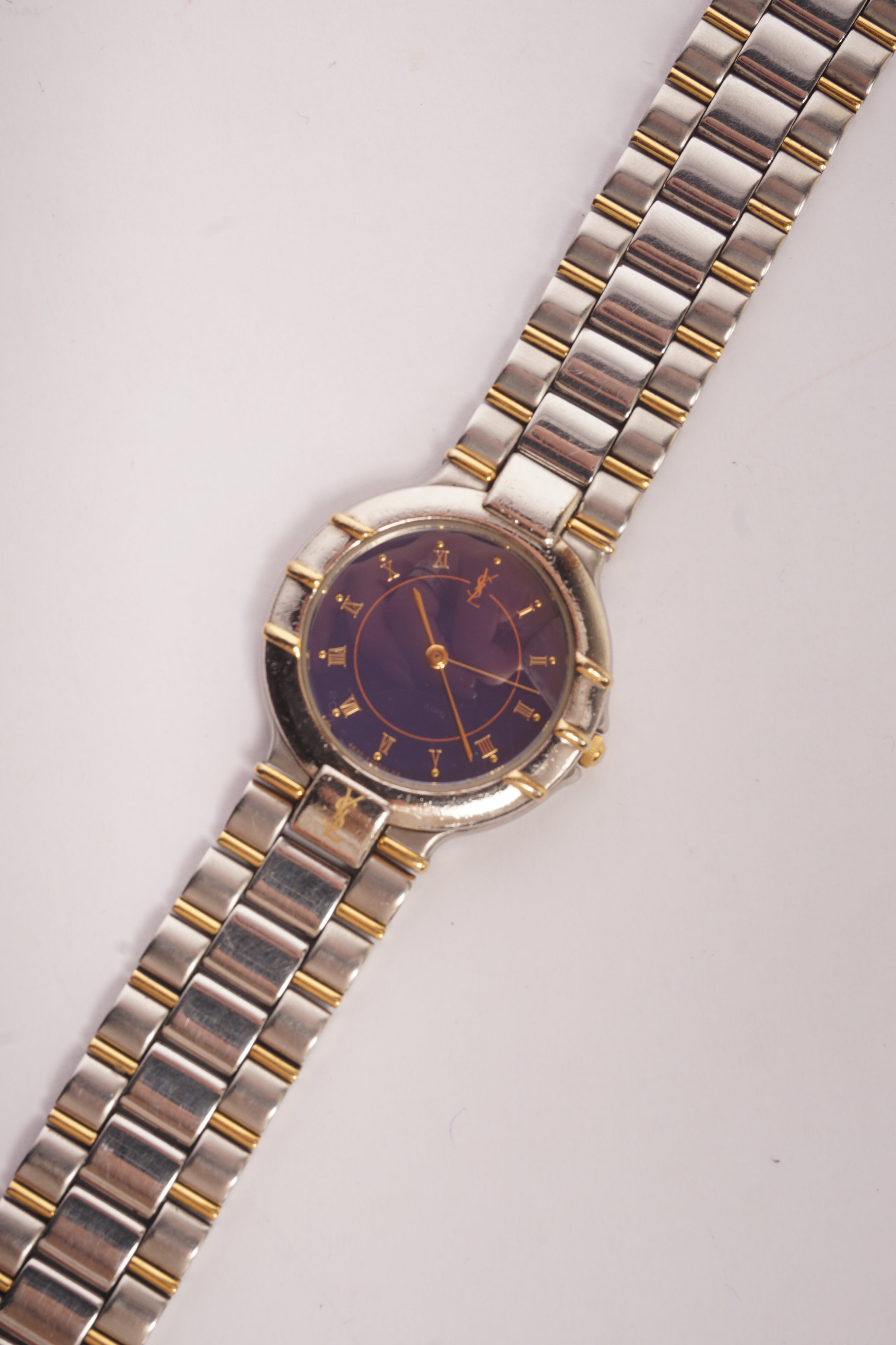 Yves Saint Laurent Blue Dial Two Tone Quartz Watch