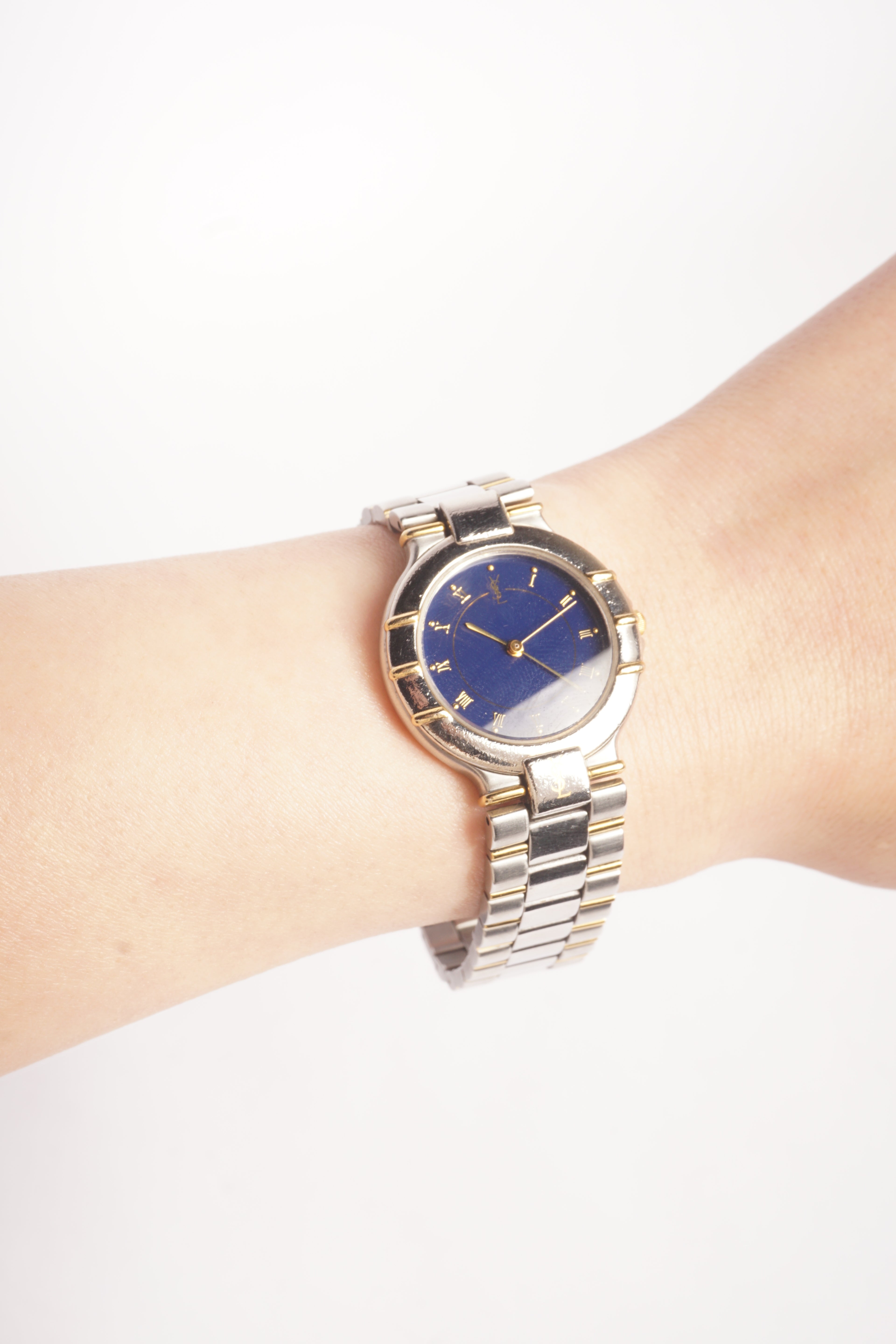 Yves Saint Laurent Blue Dial Two Tone Quartz Watch