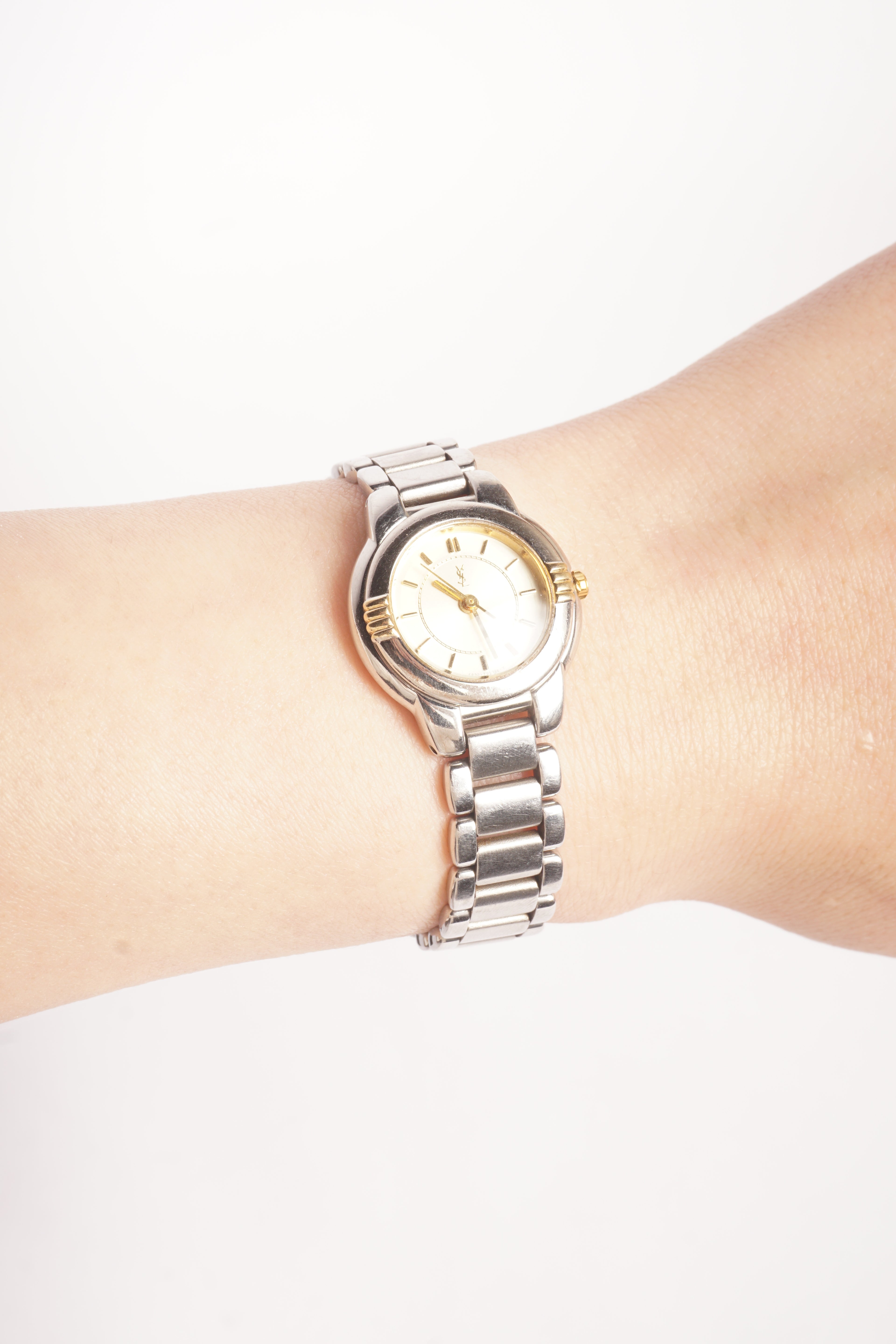 Yves Saint Laurent Two Tone Cream Dial Stainless Steel Quartz Watch