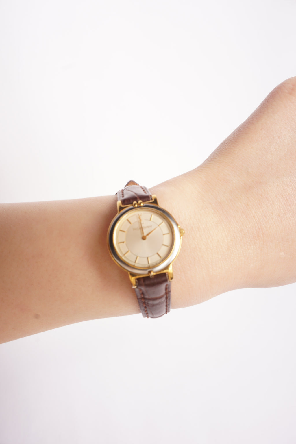 Yves Saint Laurent White Dial Two Tone Quartz Watch